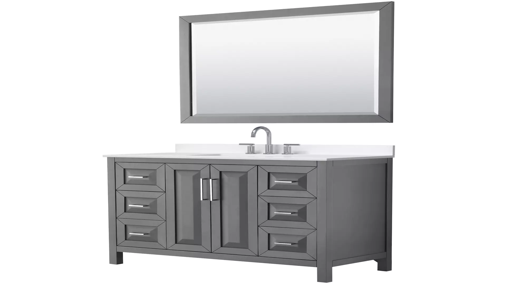 Daria 48 Inch Single Bathroom Vanity in Dark Gray, White Quartz Countertop, Undermount Square Sink (3-Hole), Polished Chrome Trim, 46 Inch Mirror material