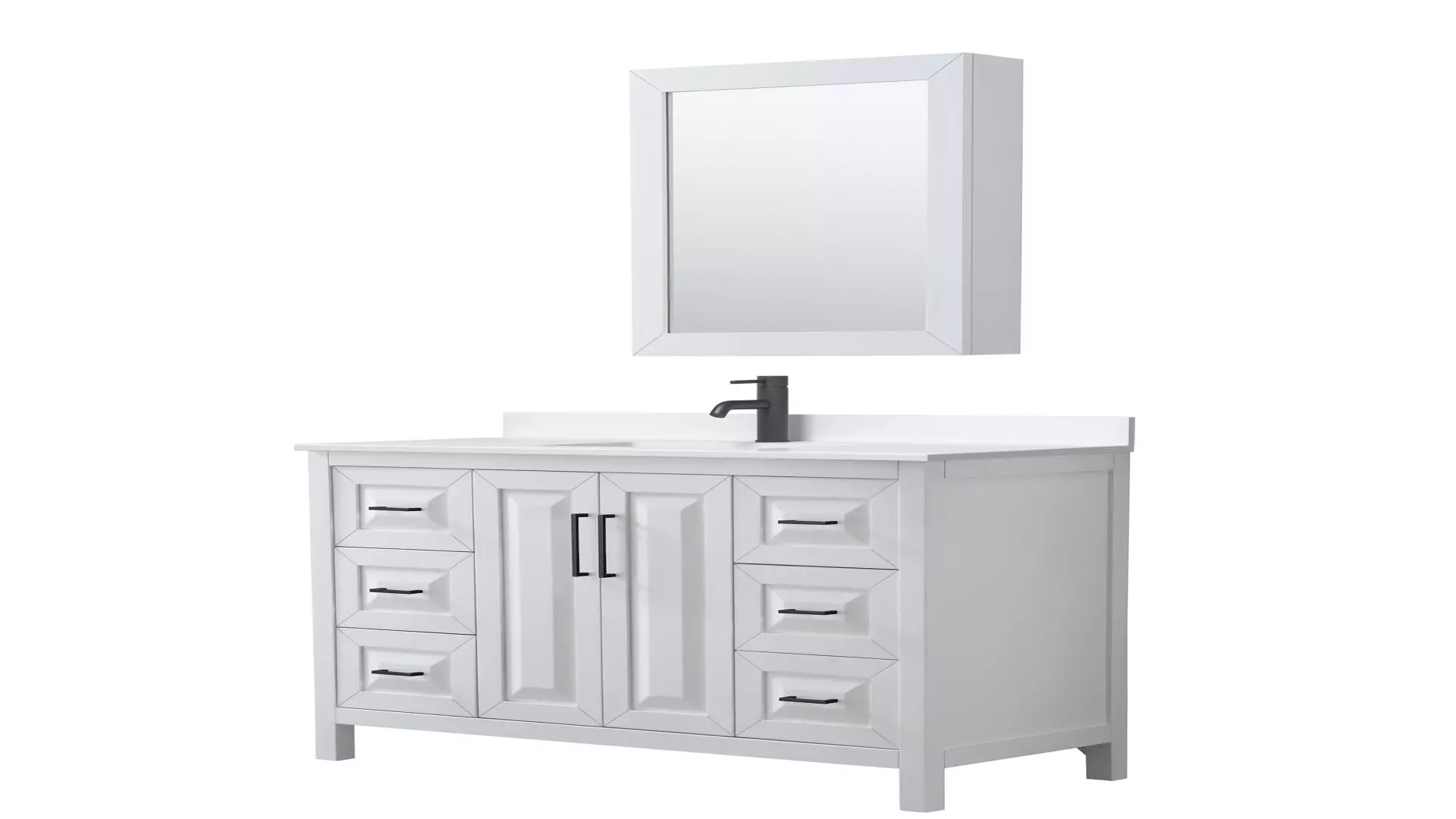 Daria 48 Inch Single Bathroom Vanity in White, White Quartz Countertop, Undermount Square Sink (1-Hole), Matte Black Trim, Medicine Cabinet material