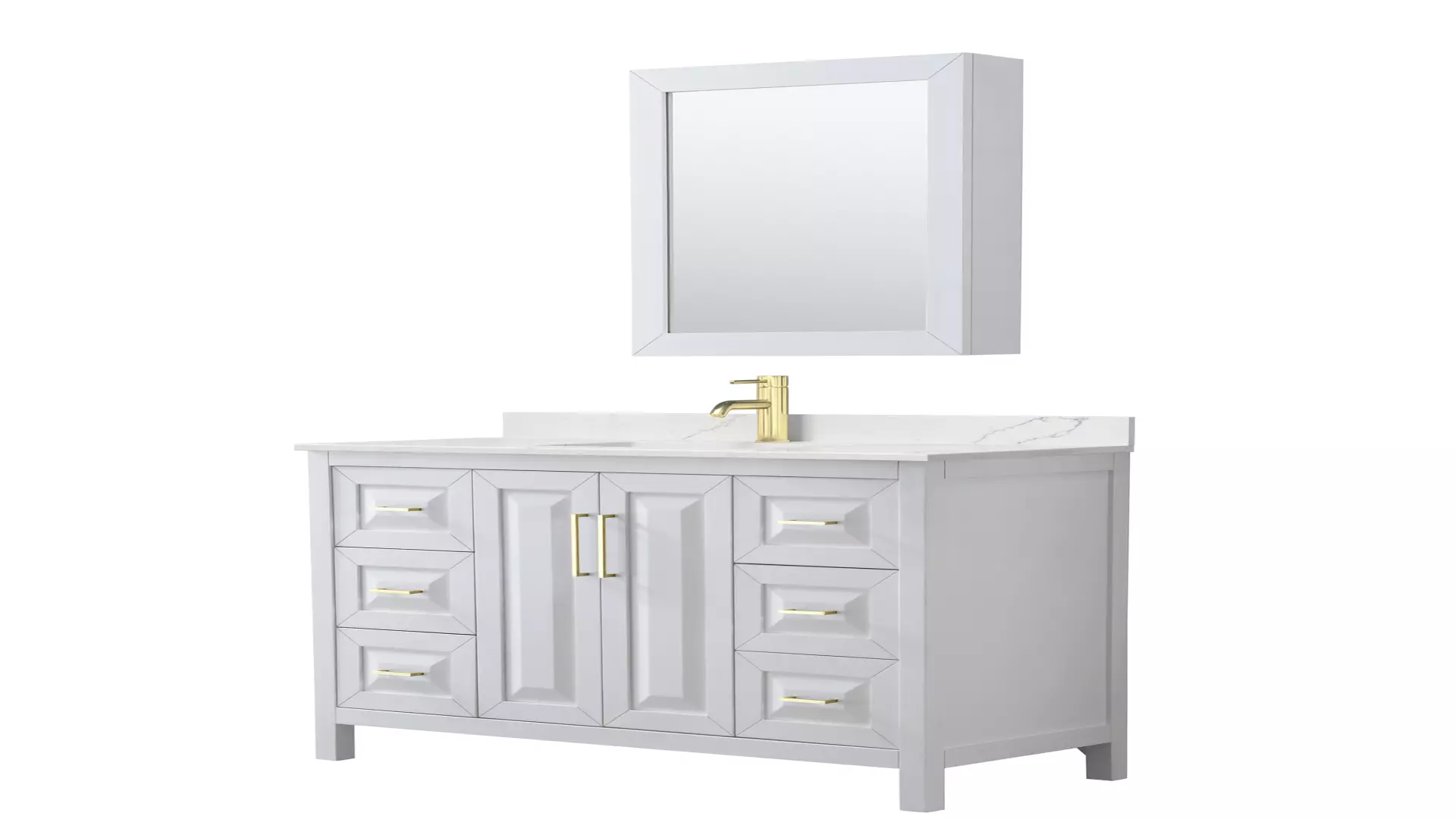 Daria 48 Inch Single Bathroom Vanity in White, Giotto Quartz Countertop, Undermount Square Sink (1-Hole), Brushed Gold Trim, Medicine Cabinet material