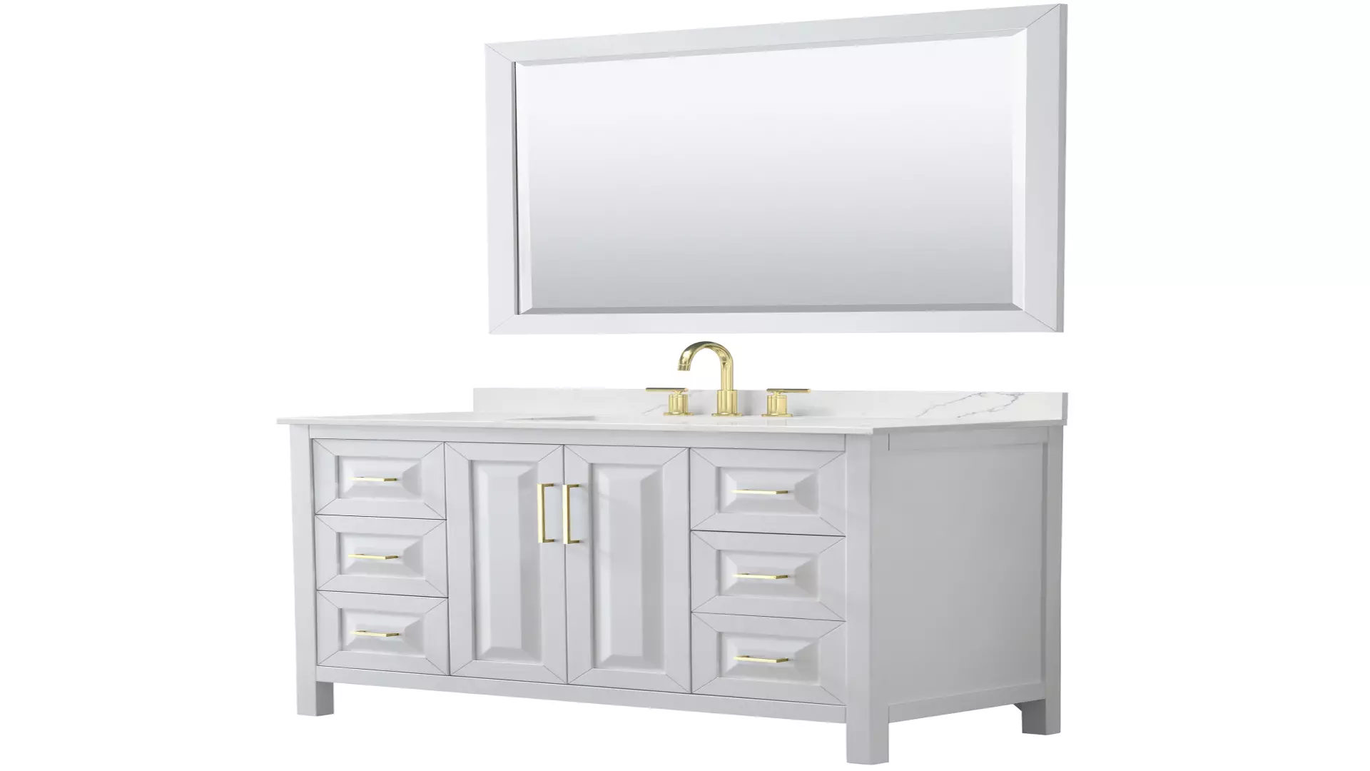 Daria 48 Inch Single Bathroom Vanity in White, Giotto Quartz Countertop, Undermount Square Sink (3-Hole), Brushed Gold Trim, 46 Inch Mirror material