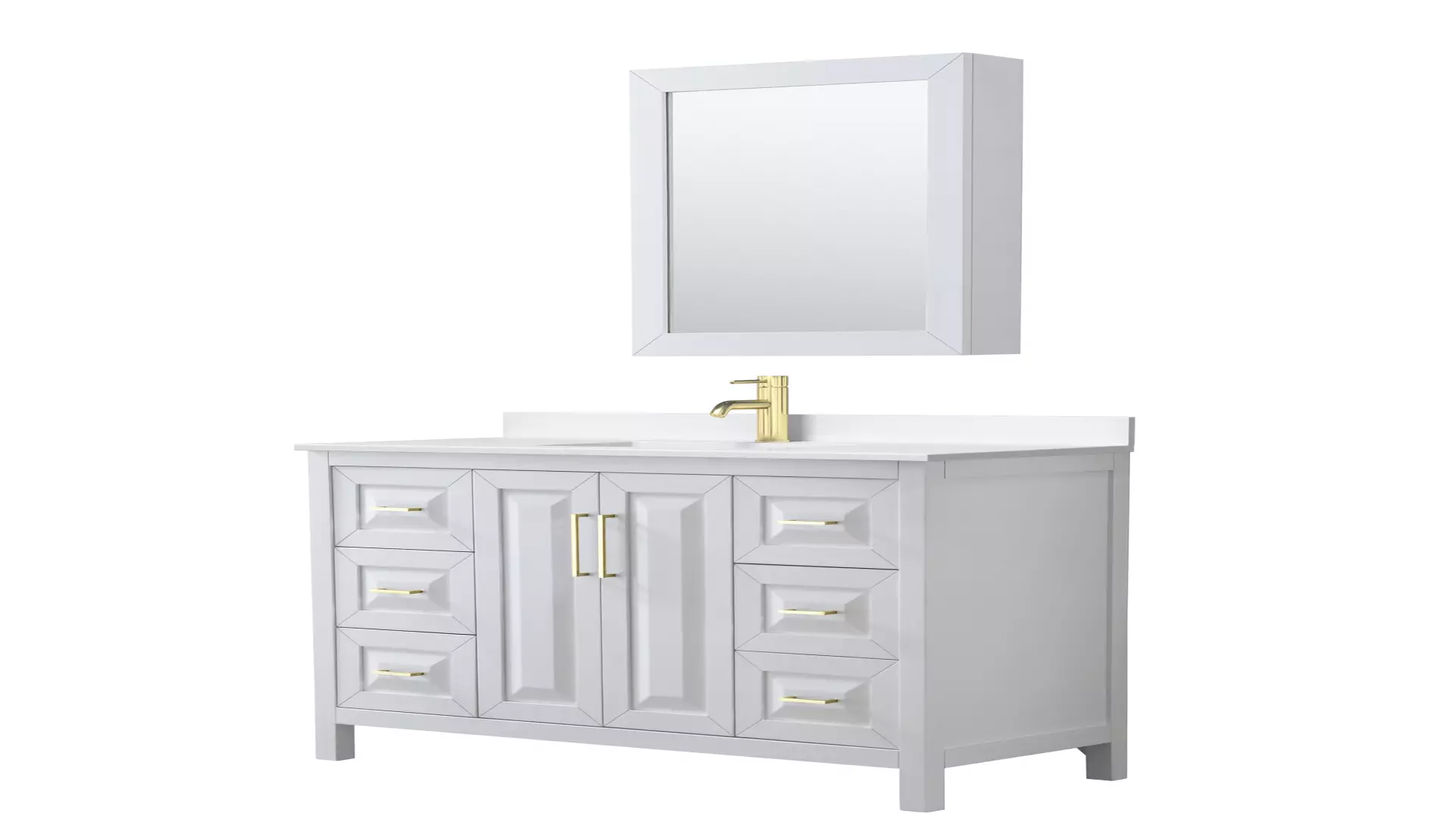 Daria 48 Inch Single Bathroom Vanity in White, White Quartz Countertop, Undermount Square Sink (1-Hole), Brushed Gold Trim, Medicine Cabinet material