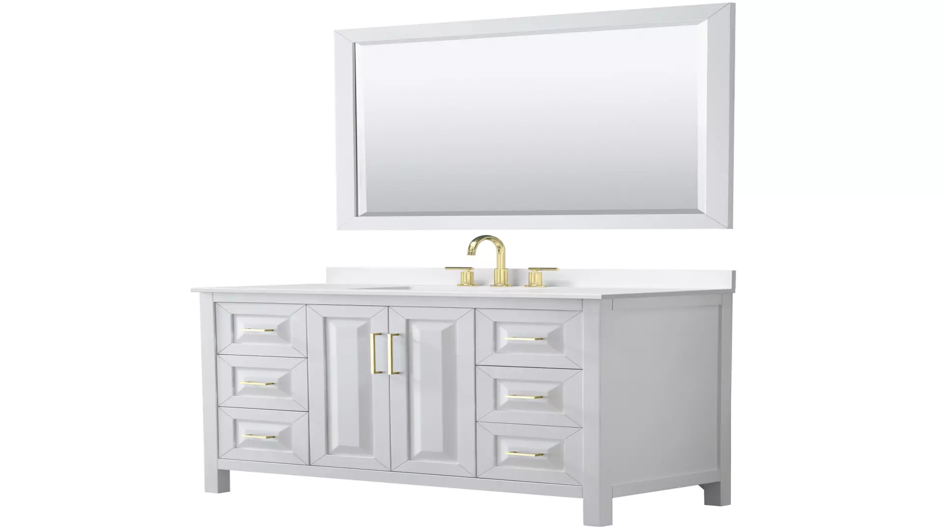 Daria 48 Inch Single Bathroom Vanity in White, White Quartz Countertop, Undermount Square Sink (3-Hole), Brushed Gold Trim, 46 Inch Mirror material