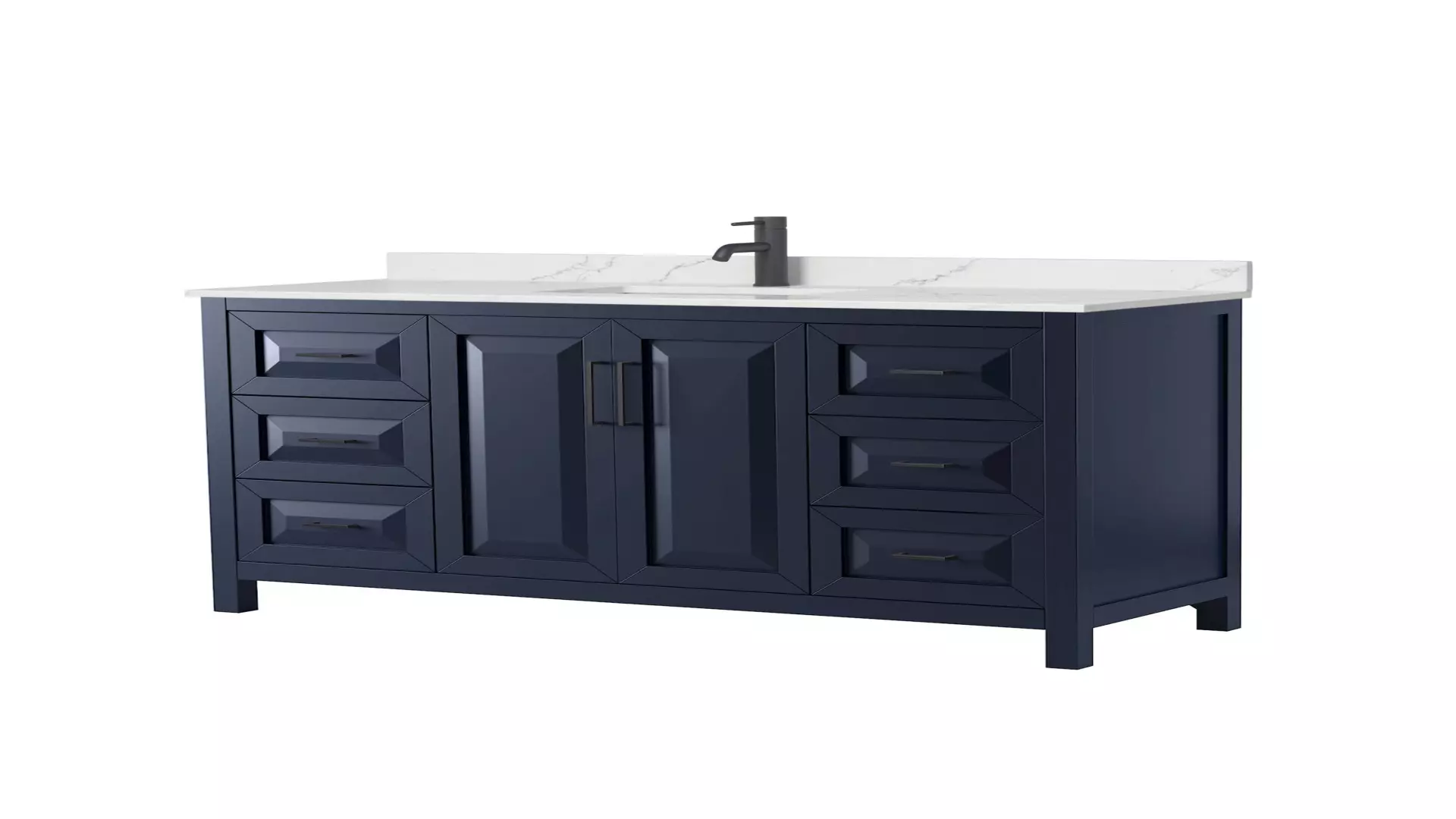 Daria 60 Inch Single Bathroom Vanity in Dark Blue, Giotto Quartz Countertop, Undermount Square Sink (1-Hole), Matte Black Trim material