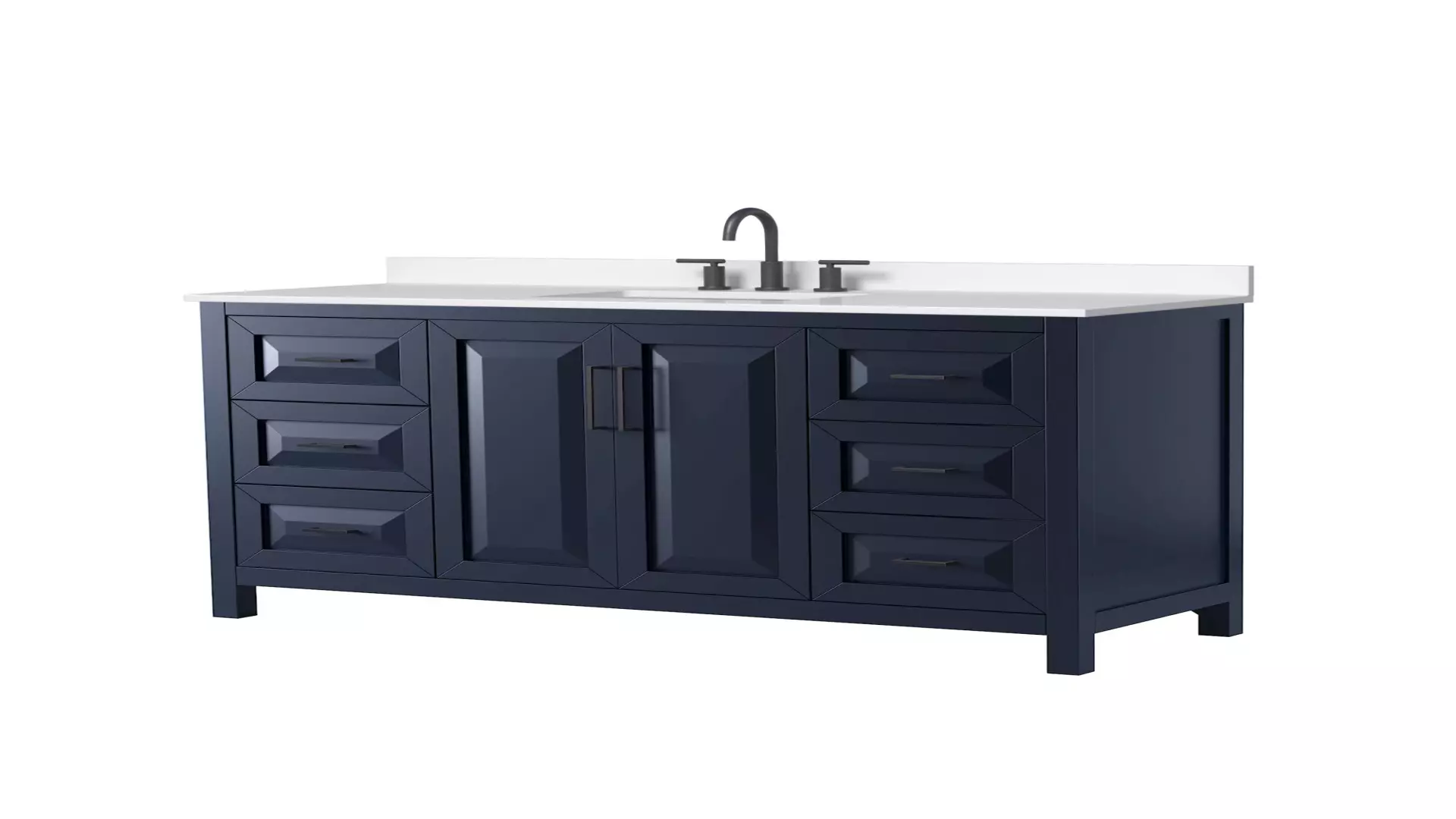 Daria 60 Inch Single Bathroom Vanity in Dark Blue, White Quartz Countertop, Undermount Square Sink (3-Hole), Matte Black Trim material