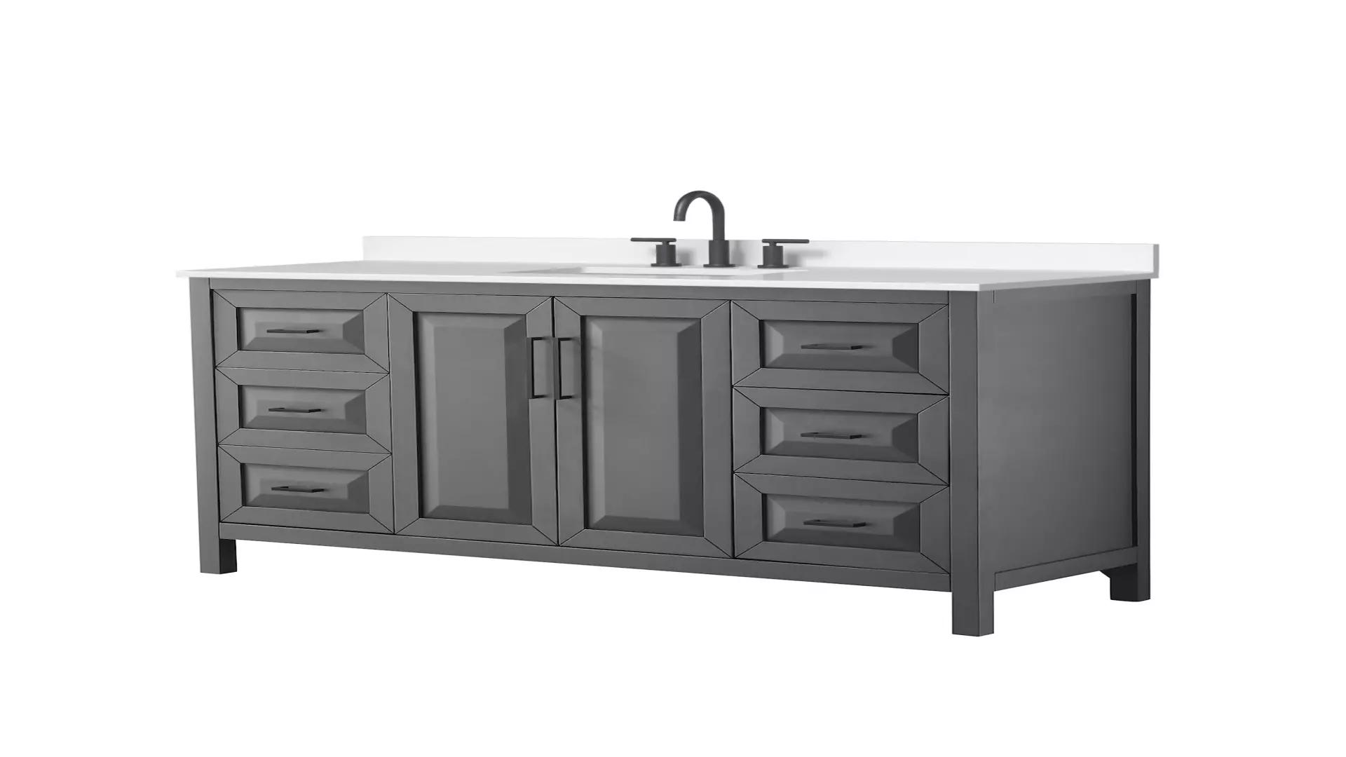 Daria 60 Inch Single Bathroom Vanity in Dark Gray, White Quartz Countertop, Undermount Square Sink (3-Hole), Matte Black Trim material