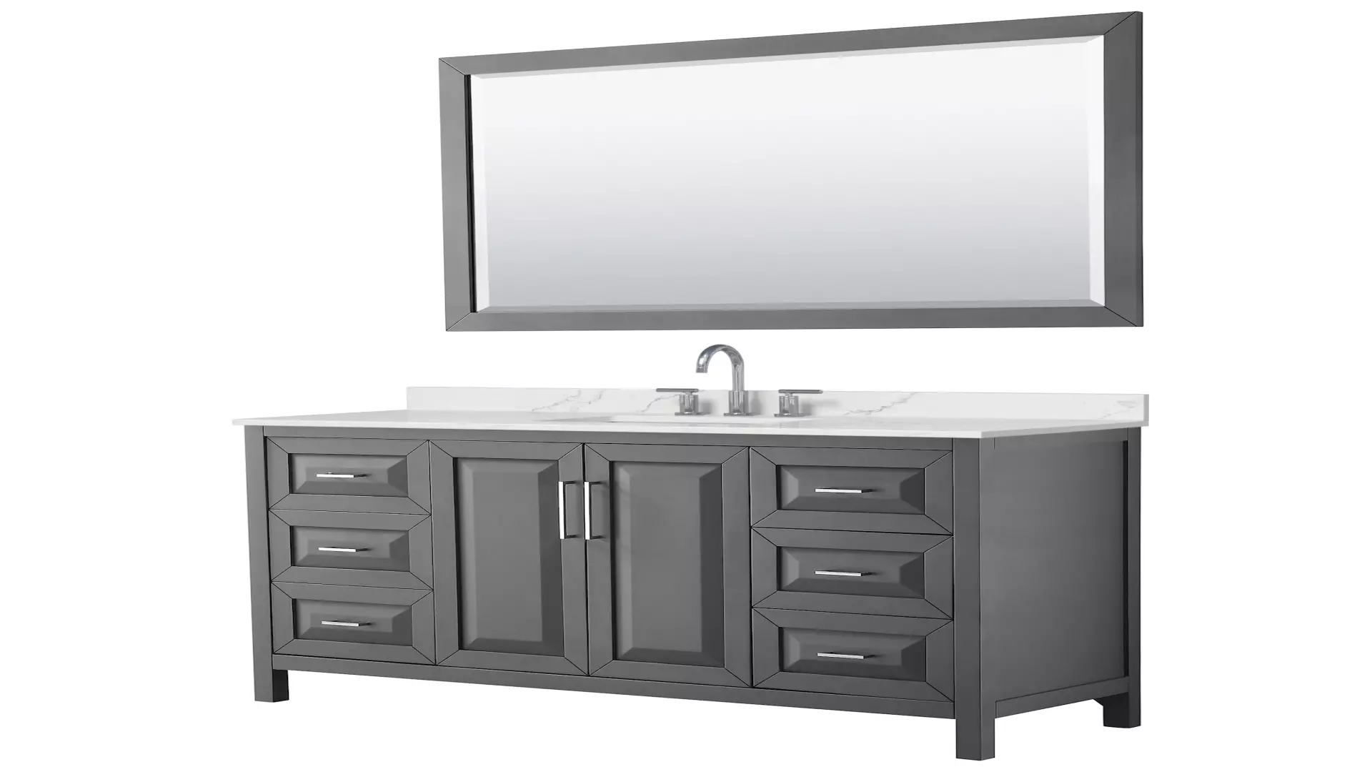 Daria 60 Inch Single Bathroom Vanity in Dark Gray, Giotto Quartz Countertop, Undermount Square Sink (3-Hole), Polished Chrome Trim, 58 Inch Mirror material