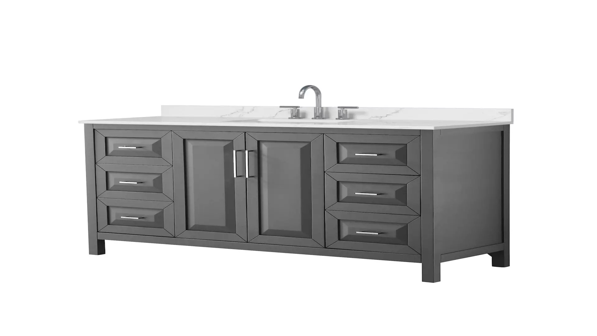 Daria 60 Inch Single Bathroom Vanity in Dark Gray, Giotto Quartz Countertop, Undermount Square Sink (3-Hole), Polished Chrome Trim material