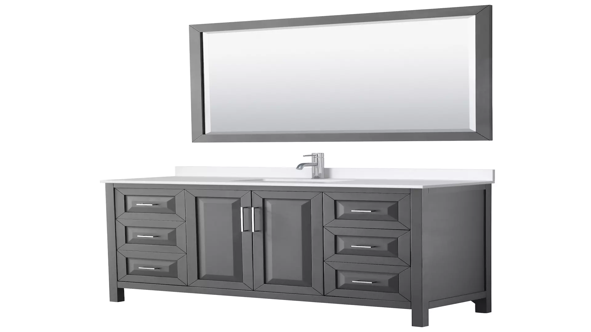 Daria 60 Inch Single Bathroom Vanity in Dark Gray, White Quartz Countertop, Undermount Square Sink (1-Hole), Polished Chrome Trim, 58 Inch Mirror material