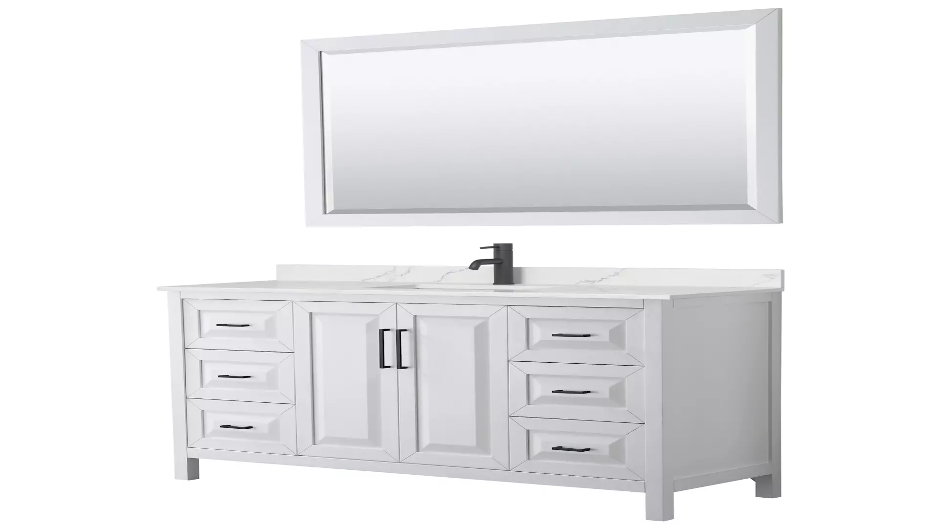 Daria 60 Inch Single Bathroom Vanity in White, Giotto Quartz Countertop, Undermount Square Sink (1-Hole), Matte Black Trim, 58 Inch Mirror material