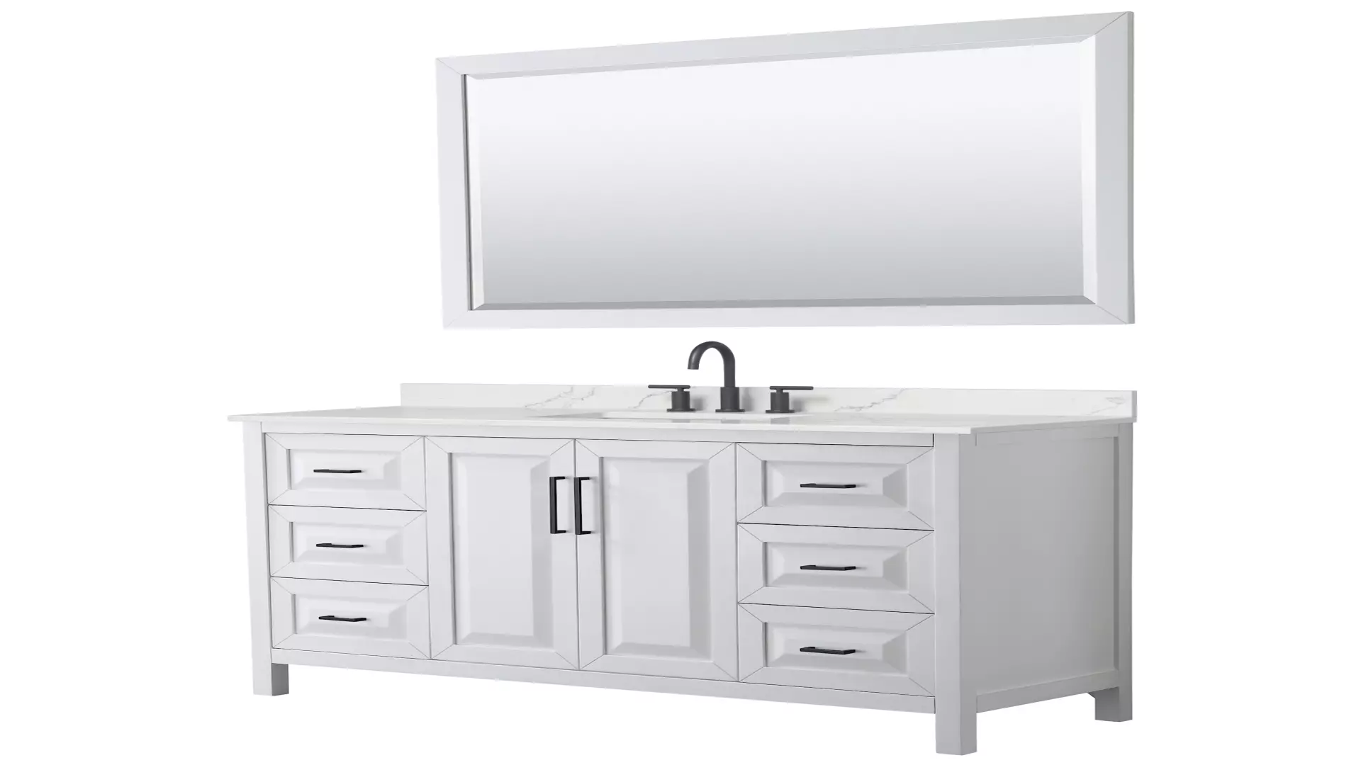 Daria 60 Inch Single Bathroom Vanity in White, Giotto Quartz Countertop, Undermount Square Sink (3-Hole), Matte Black Trim, 58 Inch Mirror material