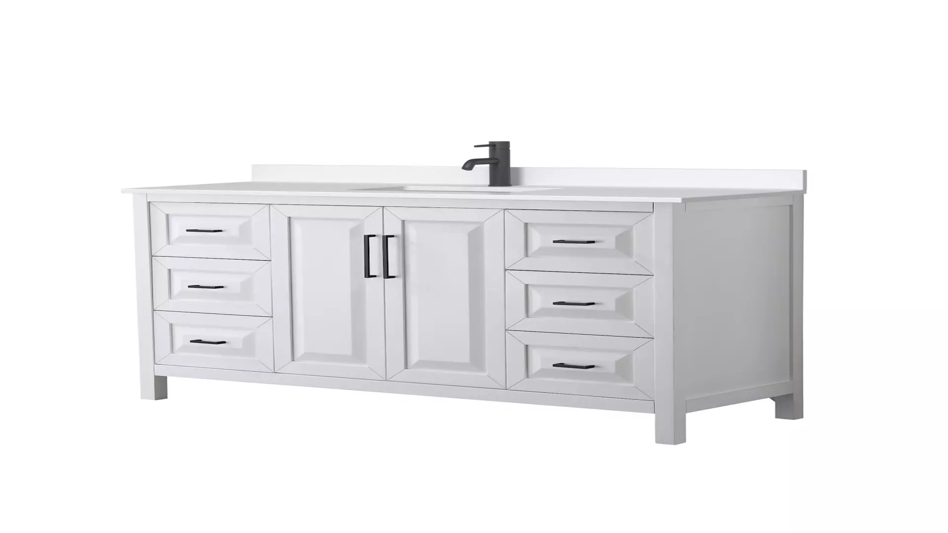 Daria 60 Inch Single Bathroom Vanity in White, White Quartz Countertop, Undermount Square Sink (1-Hole), Matte Black Trim material
