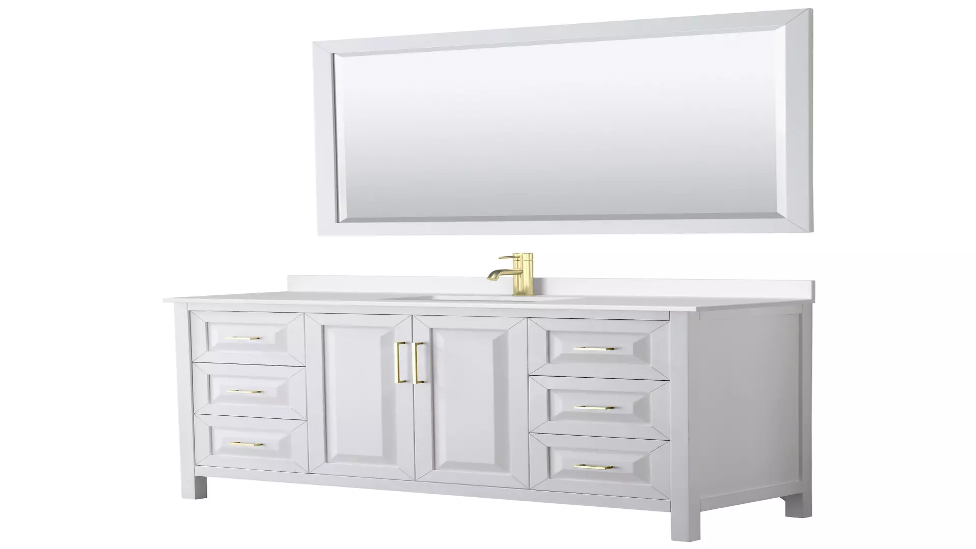 Daria 60 Inch Single Bathroom Vanity in White, White Quartz Countertop, Undermount Square Sink (1-Hole), Brushed Gold Trim, 58 Inch Mirror material