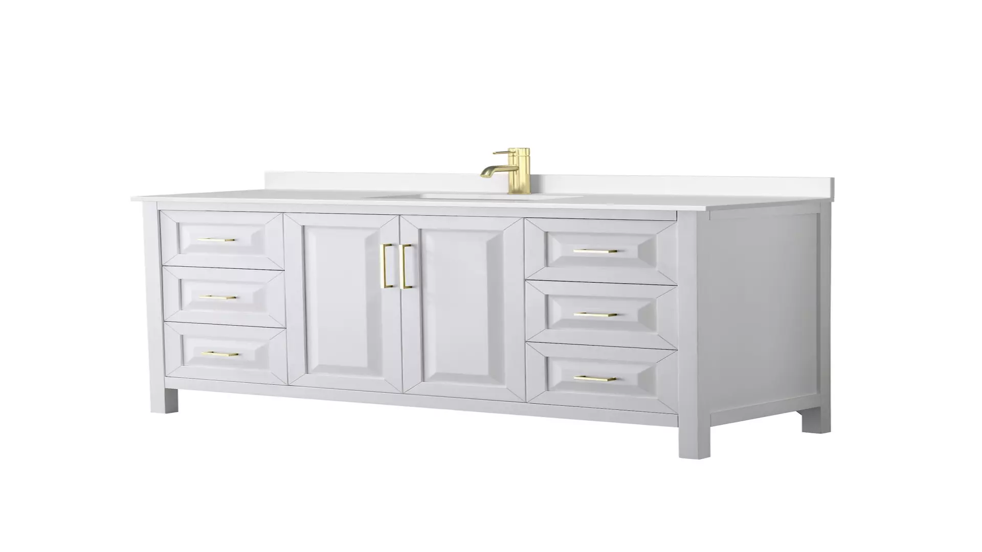 Daria 60 Inch Single Bathroom Vanity in White, White Quartz Countertop, Undermount Square Sink (1-Hole), Brushed Gold Trim material