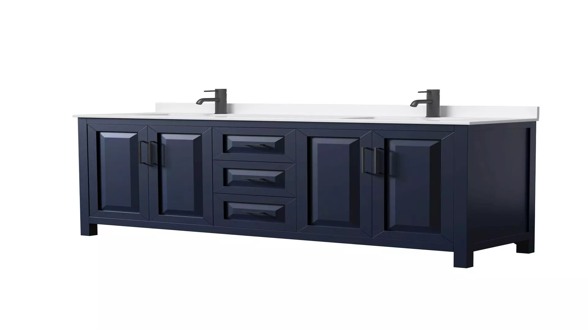 Daria 72 Inch Double Bathroom Vanity in Dark Blue, White Quartz Countertop, Undermount Square Sinks (1-Hole), Matte Black Trim material