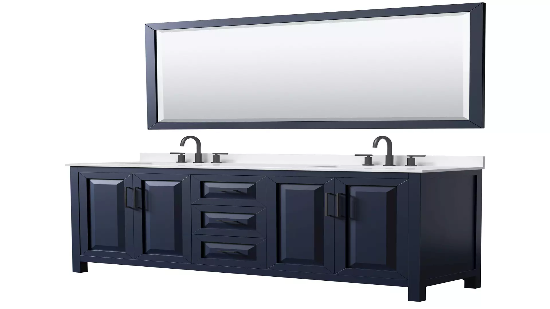 Daria 72 Inch Double Bathroom Vanity in Dark Blue, White Quartz Countertop, Undermount Square Sinks (3-Hole), Matte Black Trim, 70 Inch Mirror material