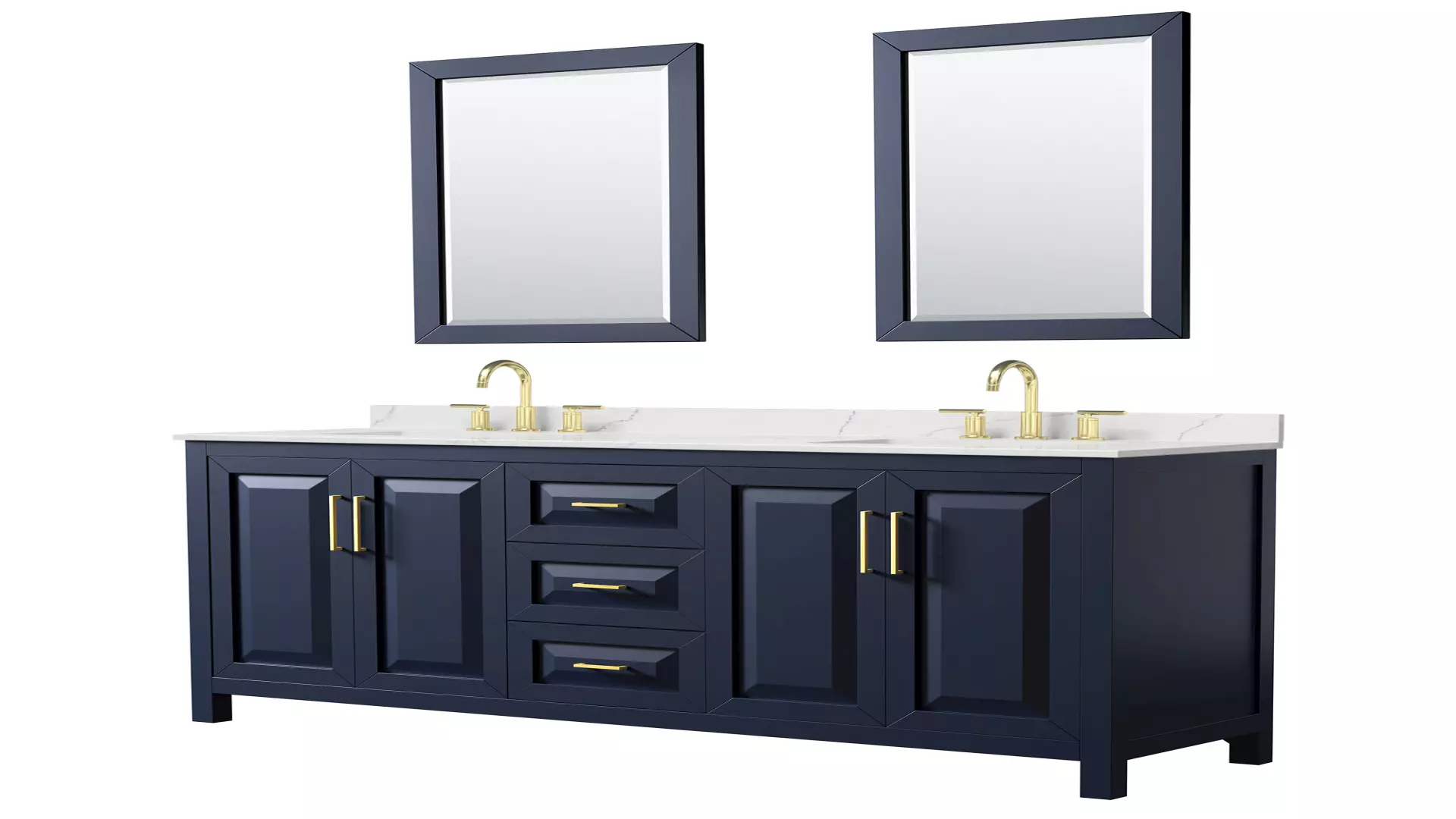 Daria 72 Inch Double Bathroom Vanity in Dark Blue, Giotto Quartz Countertop, Undermount Square Sinks (3-Hole), Brushed Gold Trim, 24 Inch Mirrors material