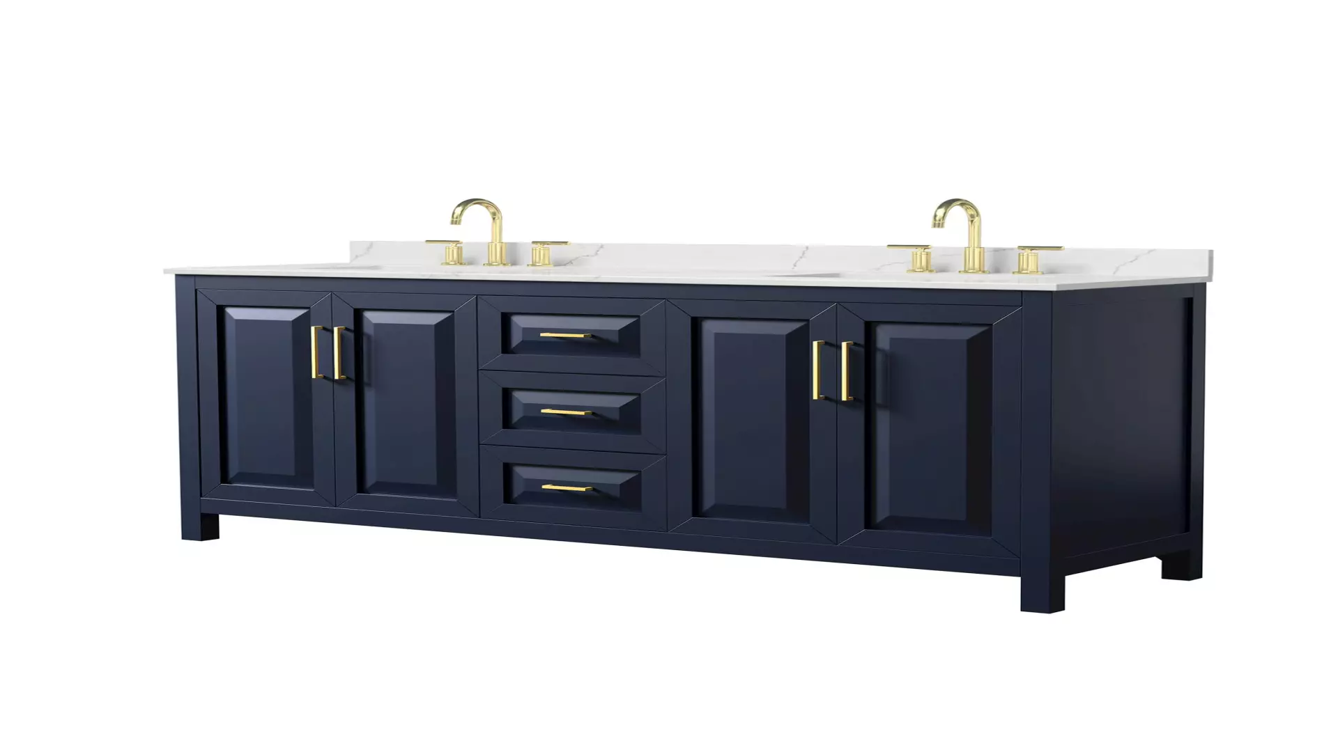 Daria 72 Inch Double Bathroom Vanity in Dark Blue, Giotto Quartz Countertop, Undermount Square Sinks (3-Hole), Brushed Gold Trim material