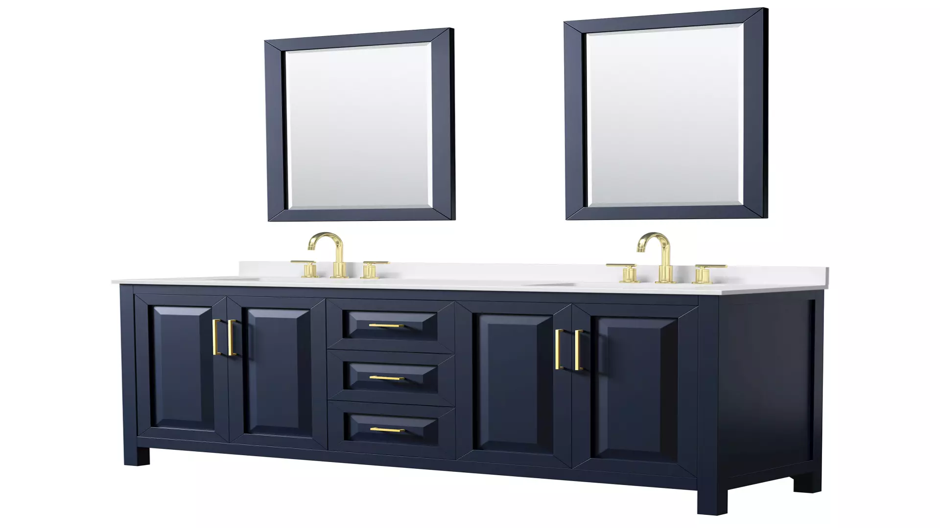 Daria 72 Inch Double Bathroom Vanity in Dark Blue, White Quartz Countertop, Undermount Square Sinks (3-Hole), Brushed Gold Trim, 24 Inch Mirrors material