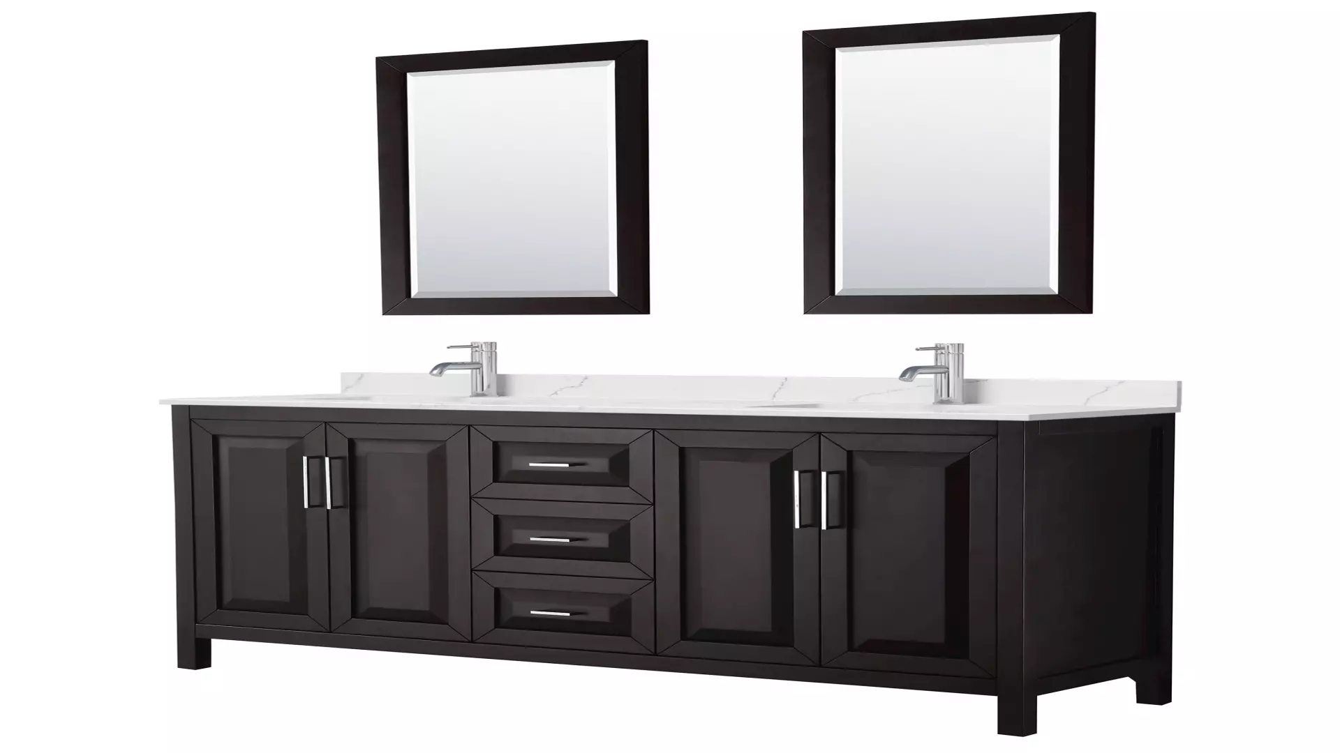 Daria 72 Inch Double Bathroom Vanity in Dark Espresso, Giotto Quartz Countertop, Undermount Square Sinks (1-Hole), Polished Chrome Trim, 24 Inch Mirrors material