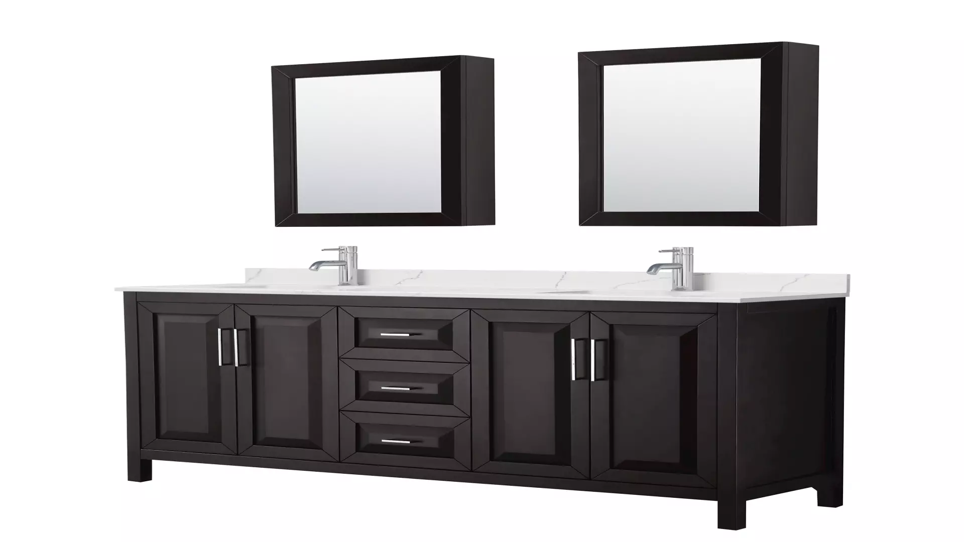 Daria 72 Inch Double Bathroom Vanity in Dark Espresso, Giotto Quartz Countertop, Undermount Square Sinks (1-Hole), Polished Chrome Trim, Medicine Cabinets material