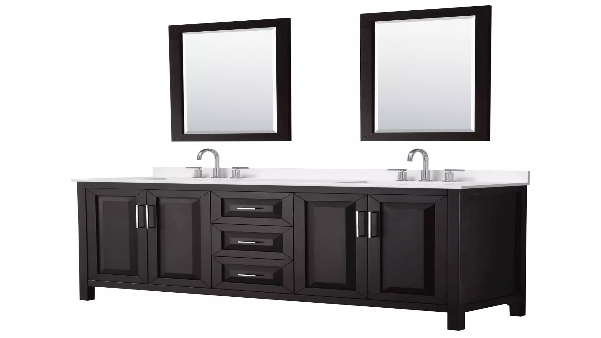 Daria 72 Inch Double Bathroom Vanity in Dark Espresso, White Quartz Countertop, Undermount Square Sinks (3-Hole), Polished Chrome Trim, 24 Inch Mirrors material