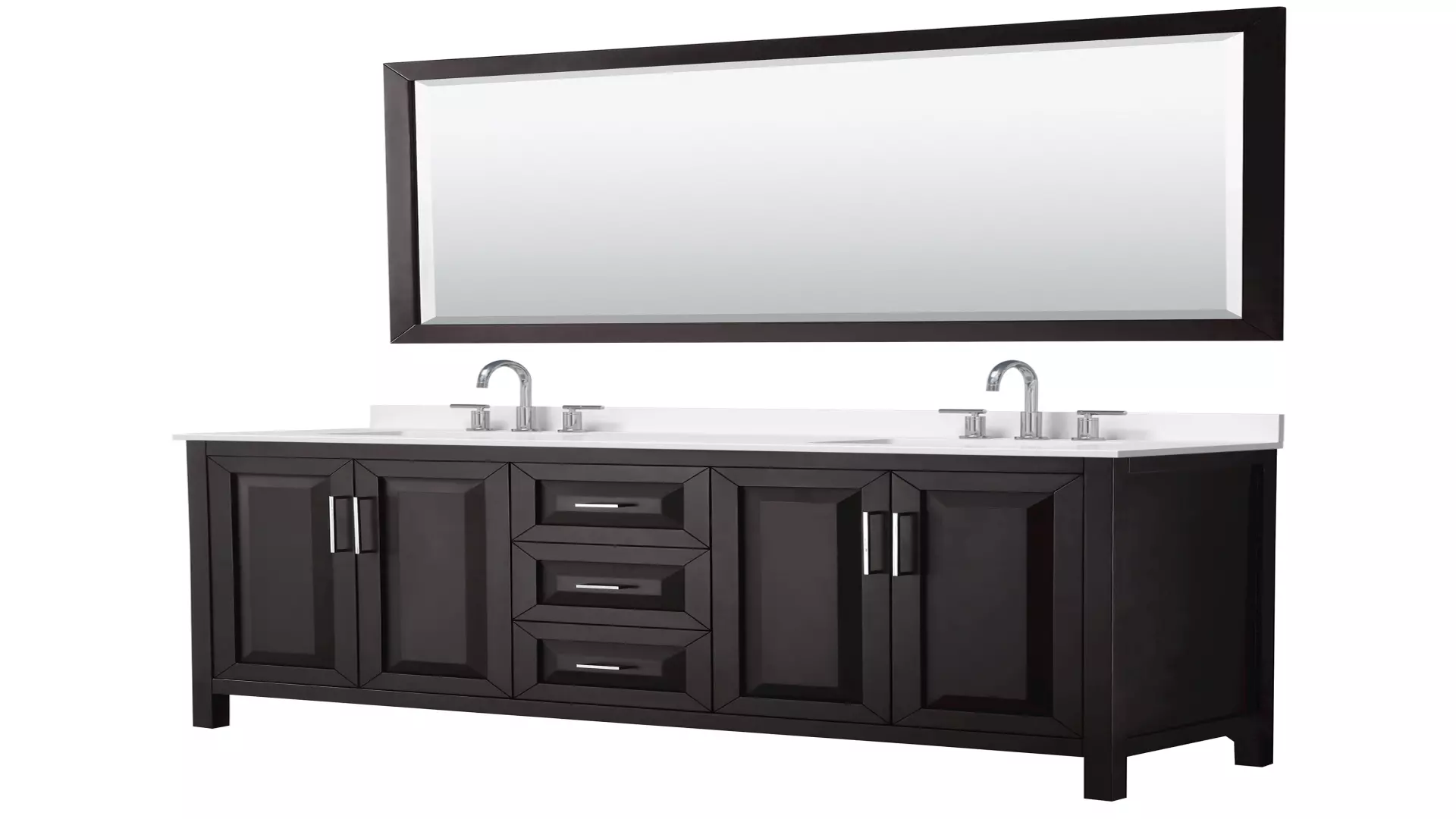 Daria 72 Inch Double Bathroom Vanity in Dark Espresso, White Quartz Countertop, Undermount Square Sinks (3-Hole), Polished Chrome Trim, 70 Inch Mirror material