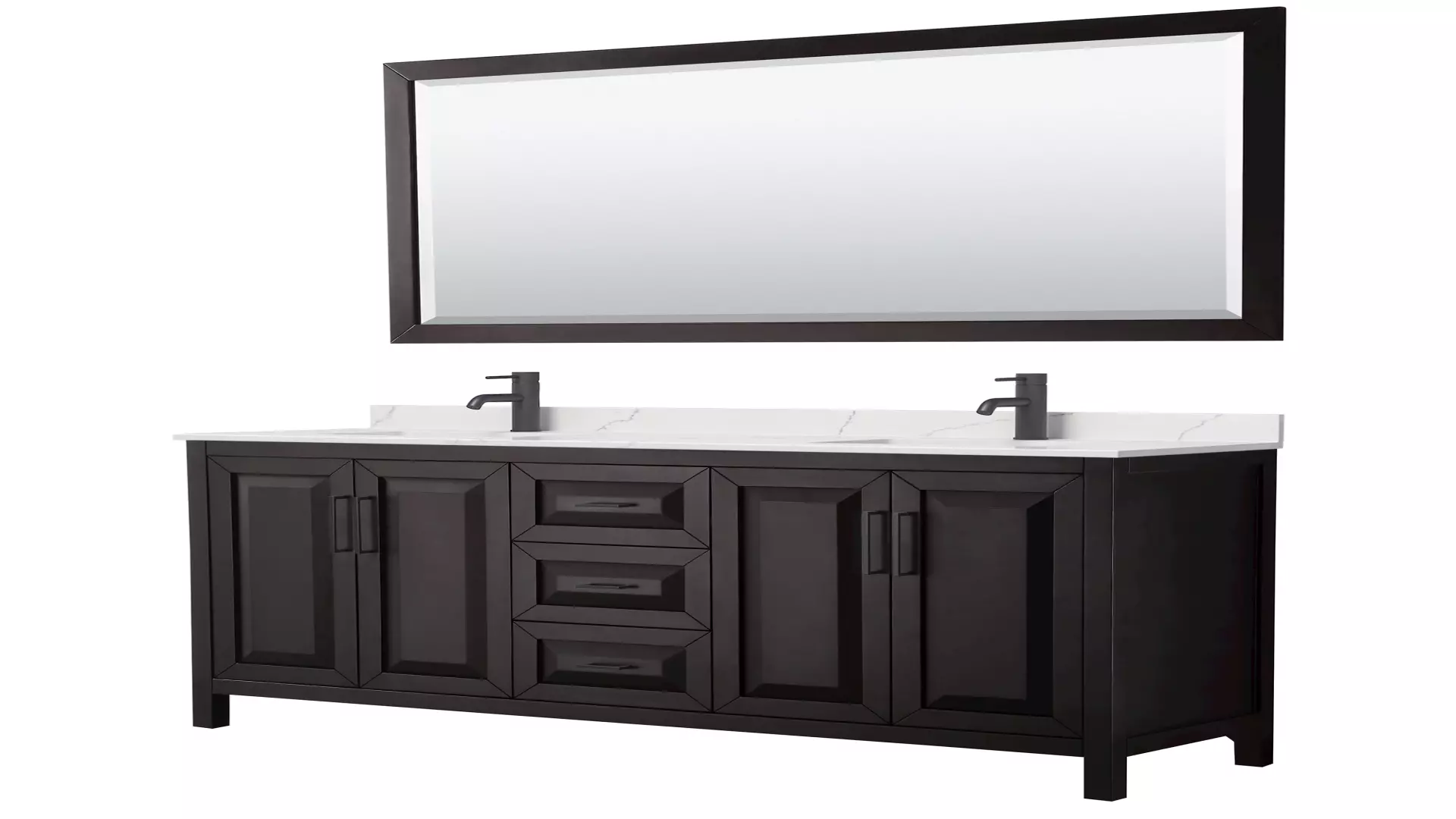 Daria 72 Inch Double Bathroom Vanity in Dark Espresso, Giotto Quartz Countertop, Undermount Square Sinks (1-Hole), Matte Black Trim, 70 Inch Mirror material
