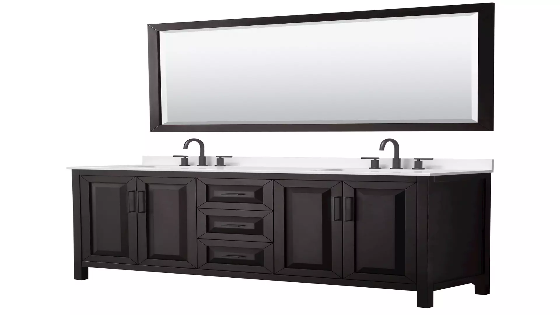 Daria 72 Inch Double Bathroom Vanity in Dark Espresso, White Quartz Countertop, Undermount Square Sinks (3-Hole), Matte Black Trim, 70 Inch Mirror material