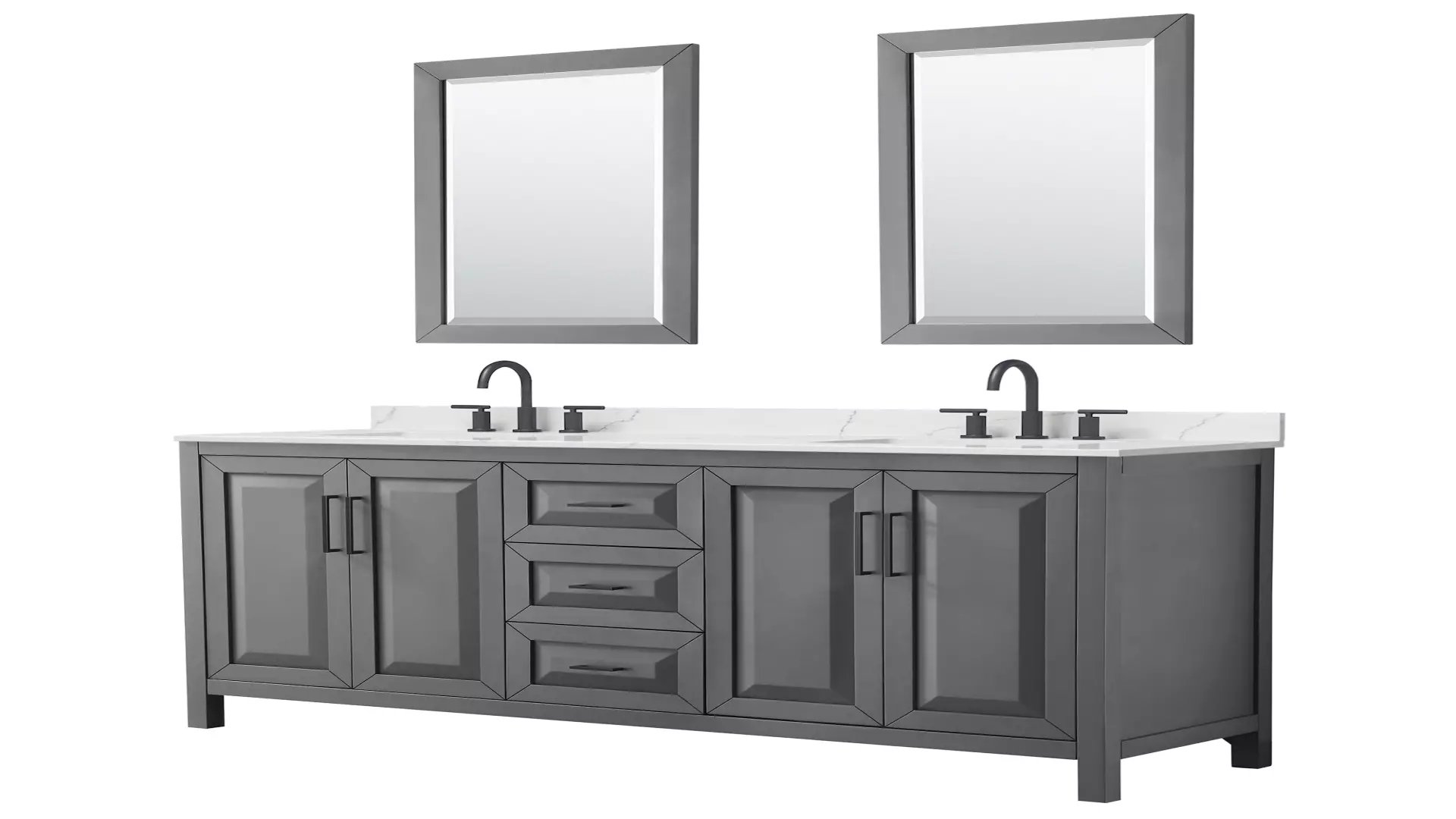 Daria 72 Inch Double Bathroom Vanity in Dark Gray, Giotto Quartz Countertop, Undermount Square Sinks (3-Hole), Matte Black Trim, 24 Inch Mirrors material
