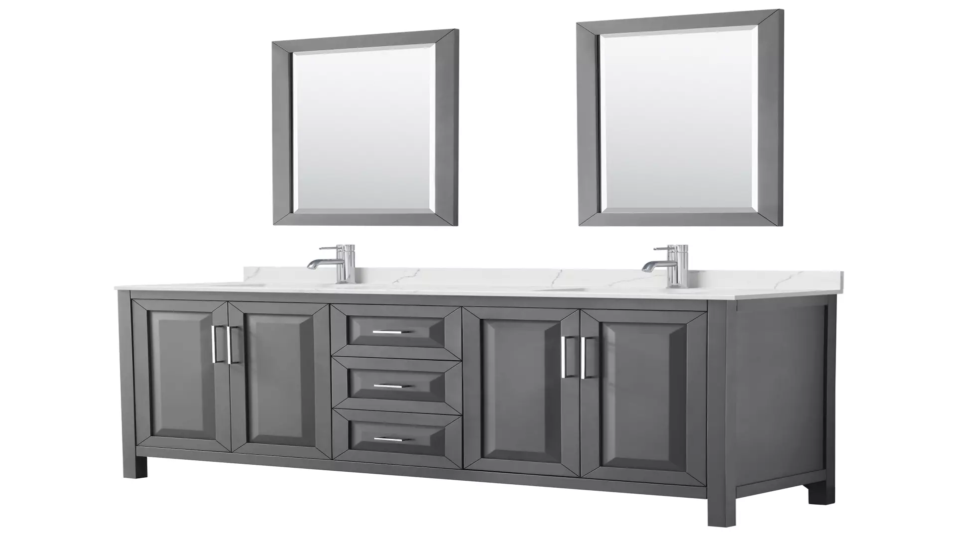 Daria 72 Inch Double Bathroom Vanity in Dark Gray, Giotto Quartz Countertop, Undermount Square Sinks (1-Hole), Polished Chrome Trim, 24 Inch Mirrors material