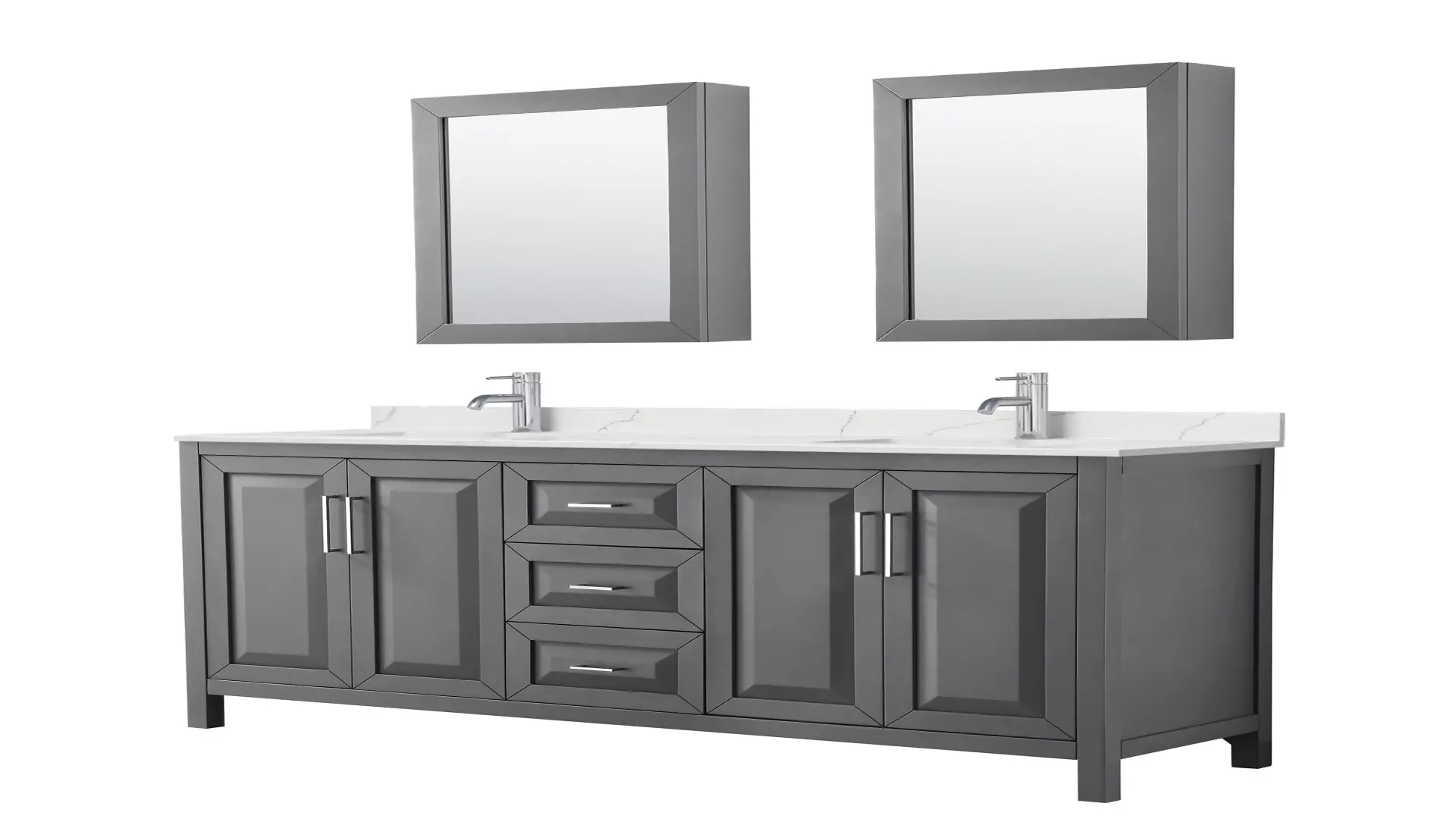 Daria 72 Inch Double Bathroom Vanity in Dark Gray, Giotto Quartz Countertop, Undermount Square Sinks (1-Hole), Polished Chrome Trim, Medicine Cabinets material