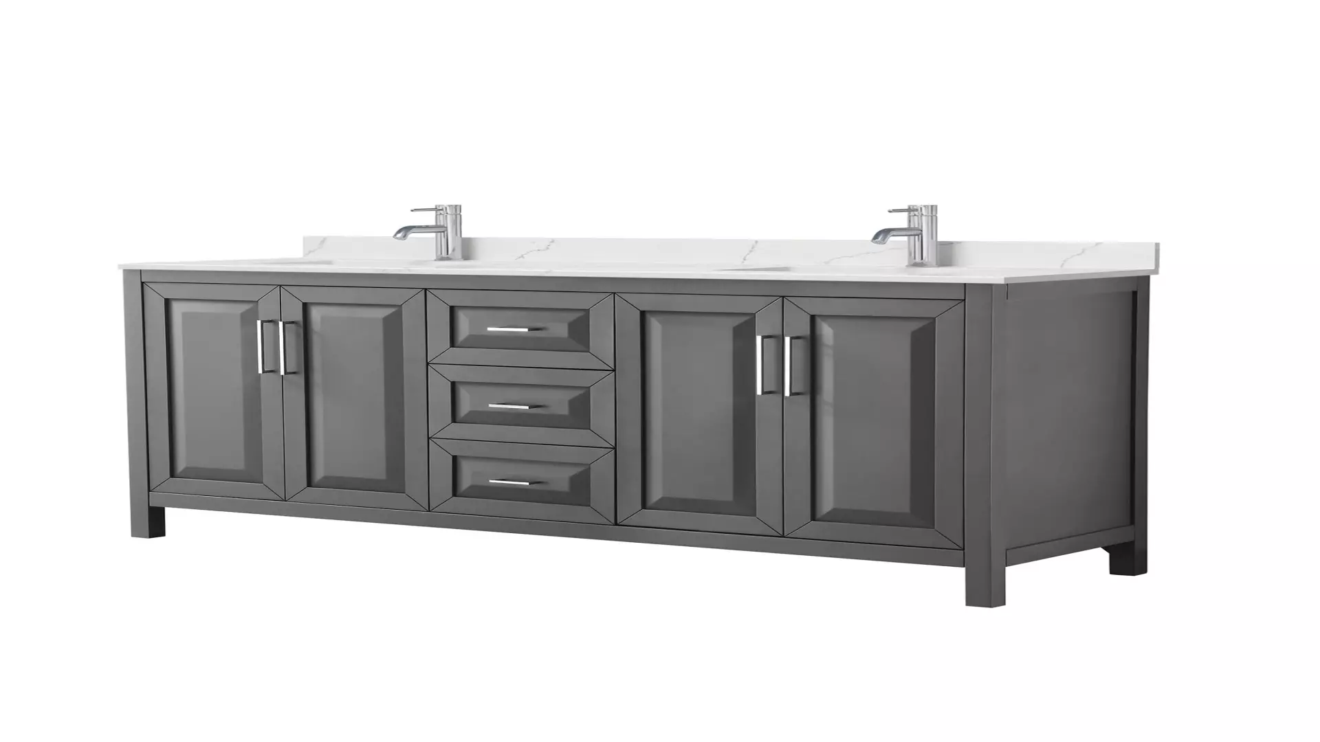 Daria 72 Inch Double Bathroom Vanity in Dark Gray, Giotto Quartz Countertop, Undermount Square Sinks (1-Hole), Polished Chrome Trim material