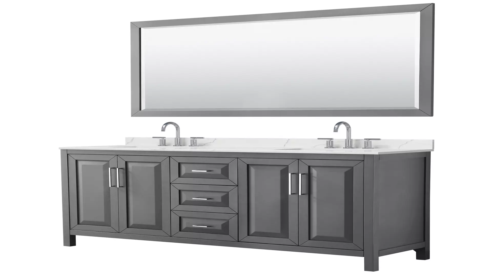 Daria 72 Inch Double Bathroom Vanity in Dark Gray, Giotto Quartz Countertop, Undermount Square Sinks (3-Hole), Polished Chrome Trim, 70 Inch Mirror material