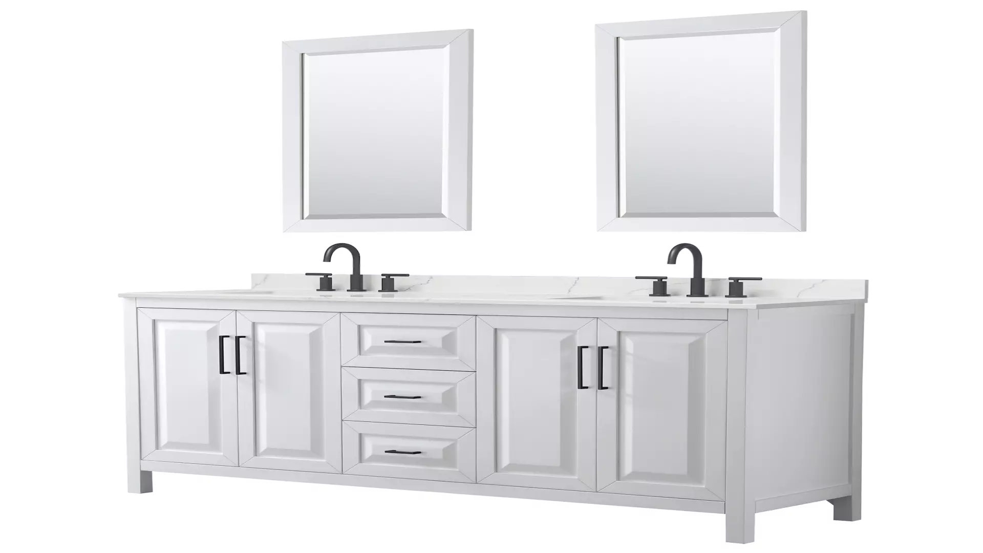 Daria 72 Inch Double Bathroom Vanity in White, Giotto Quartz Countertop, Undermount Square Sinks (3-Hole), Matte Black Trim, 24 Inch Mirrors material