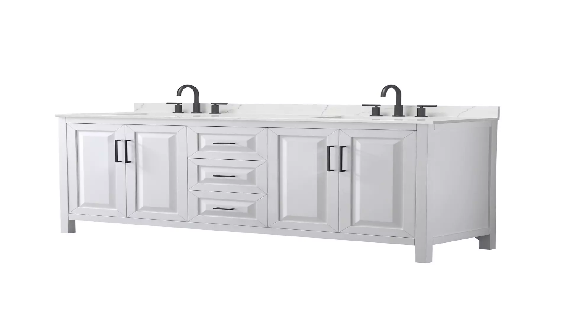 Daria 72 Inch Double Bathroom Vanity in White, Giotto Quartz Countertop, Undermount Square Sinks (3-Hole), Matte Black Trim material