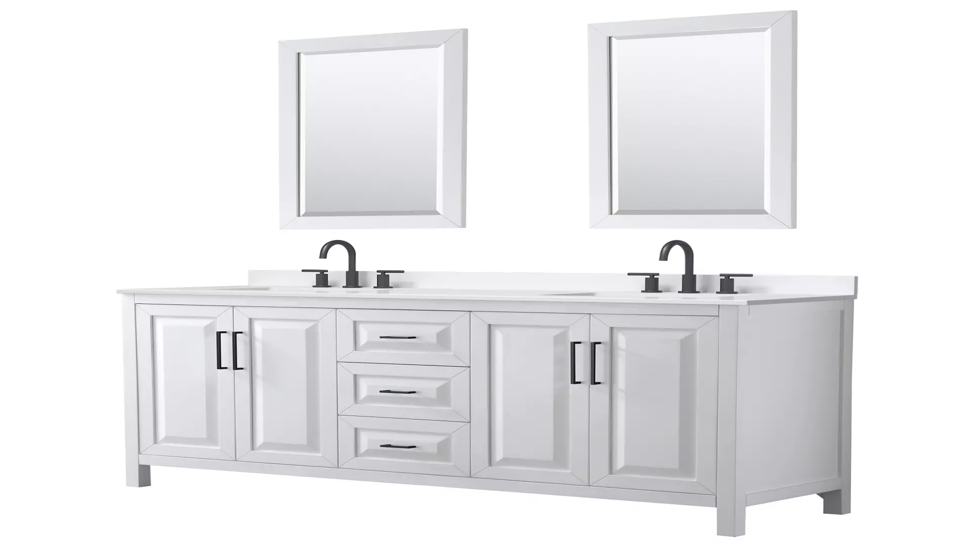 Daria 72 Inch Double Bathroom Vanity in White, White Quartz Countertop, Undermount Square Sinks (3-Hole), Matte Black Trim, 24 Inch Mirrors material