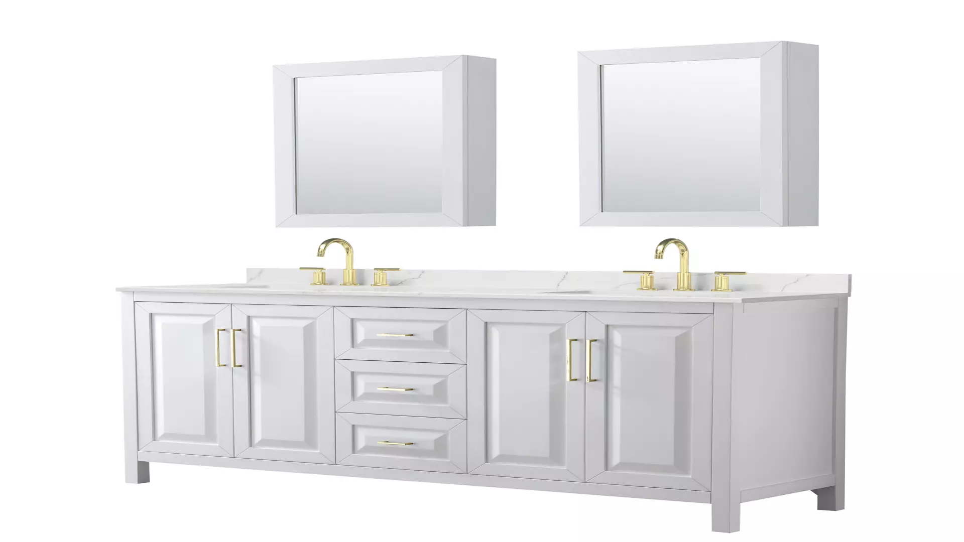 Daria 72 Inch Double Bathroom Vanity in White, Giotto Quartz Countertop, Undermount Square Sinks (3-Hole), Brushed Gold Trim, Medicine Cabinets material
