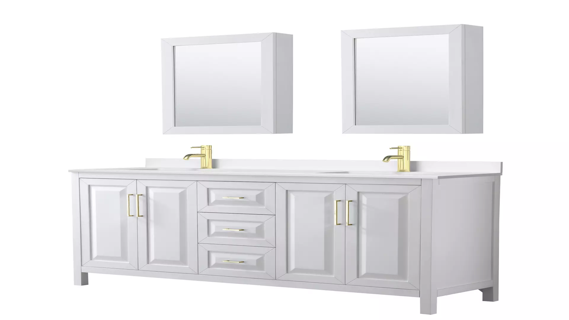Daria 72 Inch Double Bathroom Vanity in White, White Quartz Countertop, Undermount Square Sinks (1-Hole), Brushed Gold Trim, Medicine Cabinets material