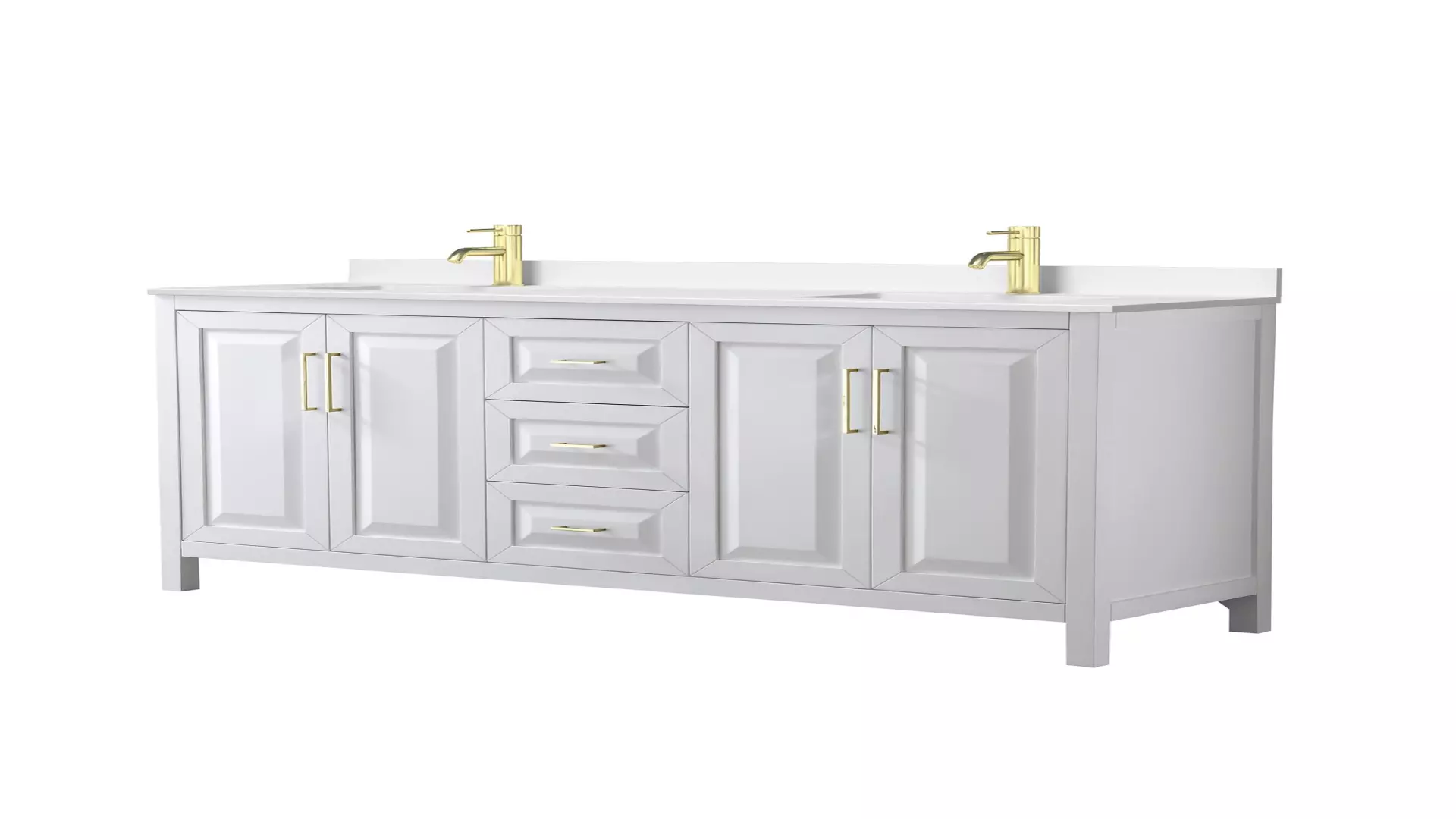 Daria 72 Inch Double Bathroom Vanity in White, White Quartz Countertop, Undermount Square Sinks (1-Hole), Brushed Gold Trim material