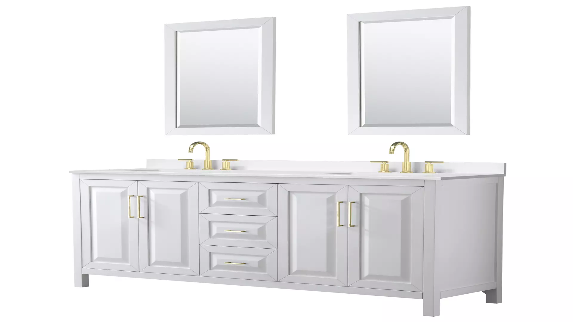Daria 72 Inch Double Bathroom Vanity in White, White Quartz Countertop, Undermount Square Sinks (3-Hole), Brushed Gold Trim, 24 Inch Mirrors material