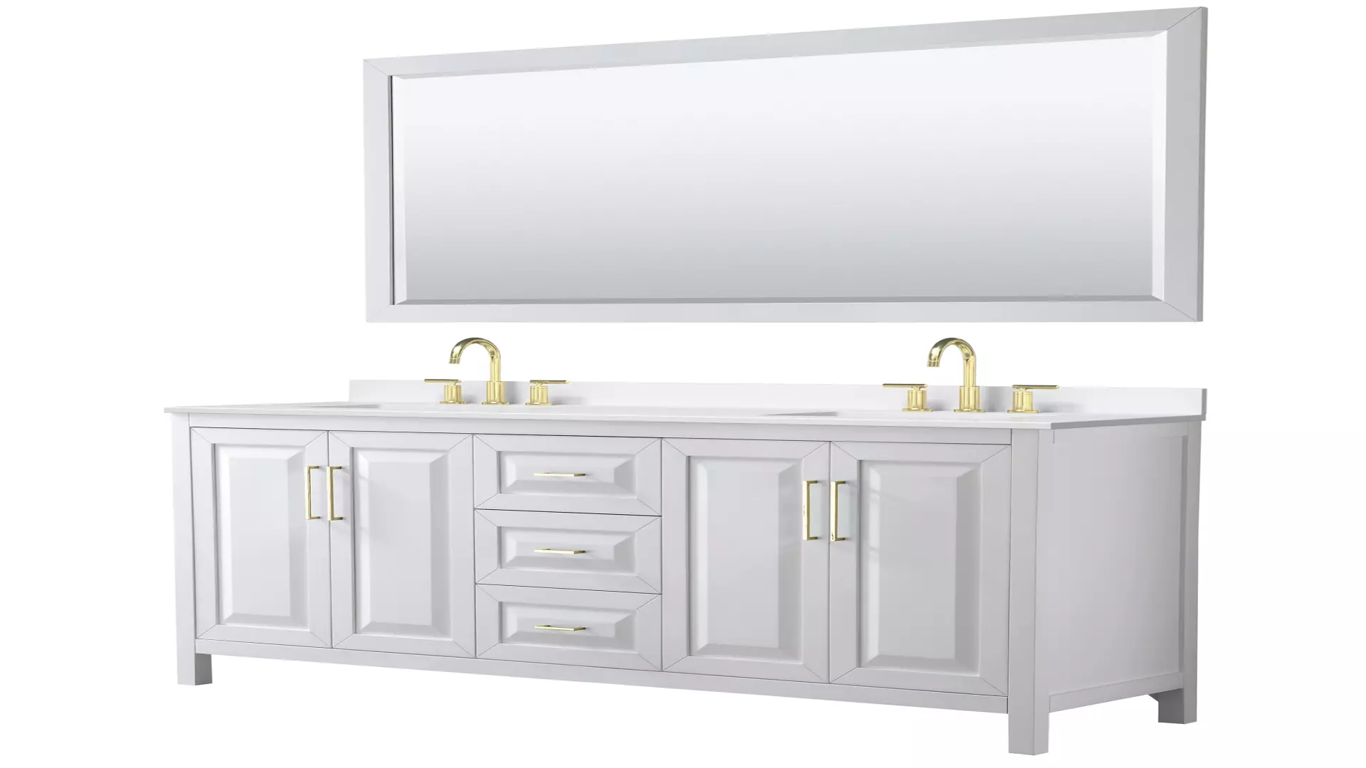 Daria 72 Inch Double Bathroom Vanity in White, White Quartz Countertop, Undermount Square Sinks (3-Hole), Brushed Gold Trim, 70 Inch Mirror material