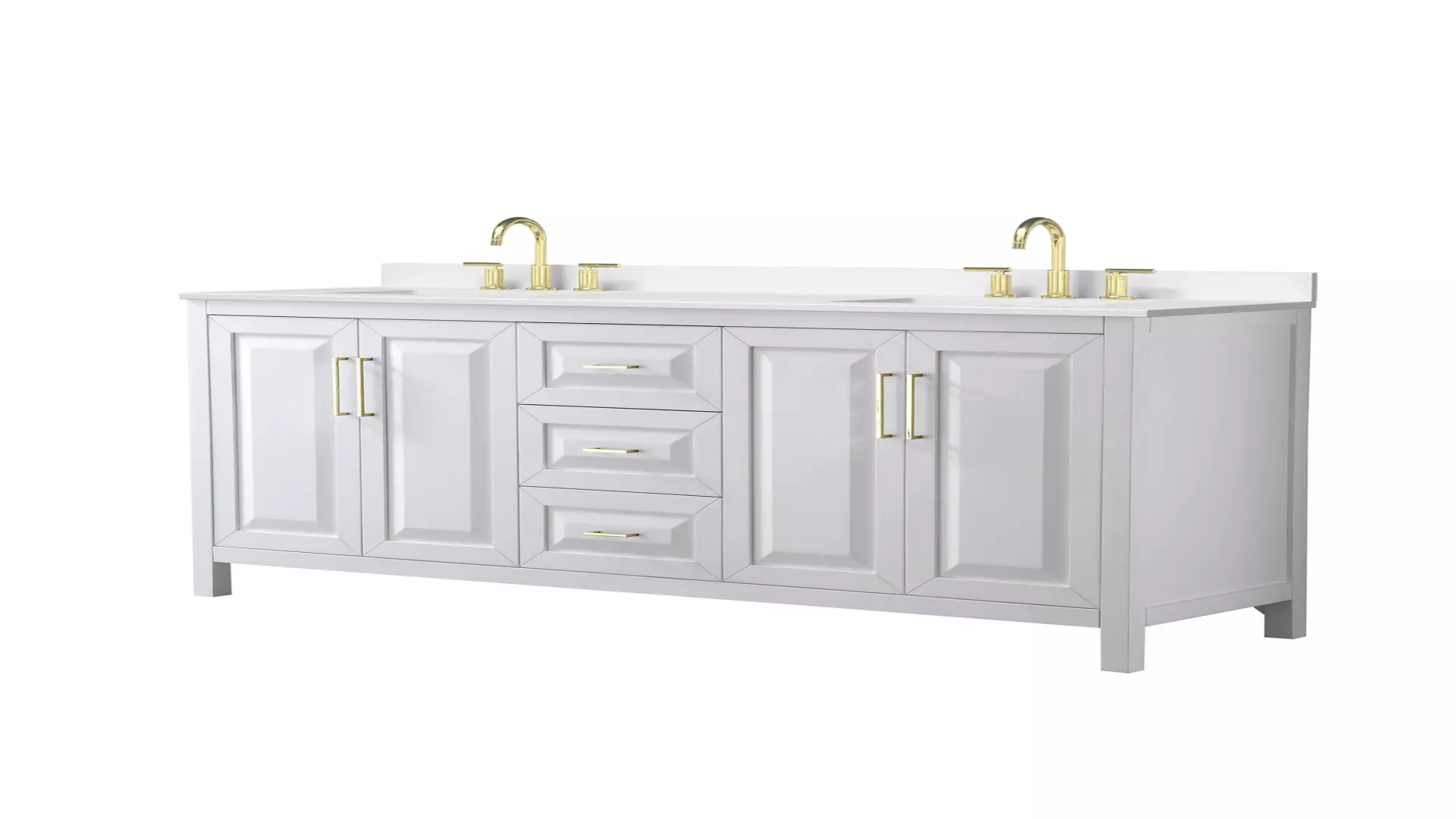 Daria 72 Inch Double Bathroom Vanity in White, White Quartz Countertop, Undermount Square Sinks (3-Hole), Brushed Gold Trim material