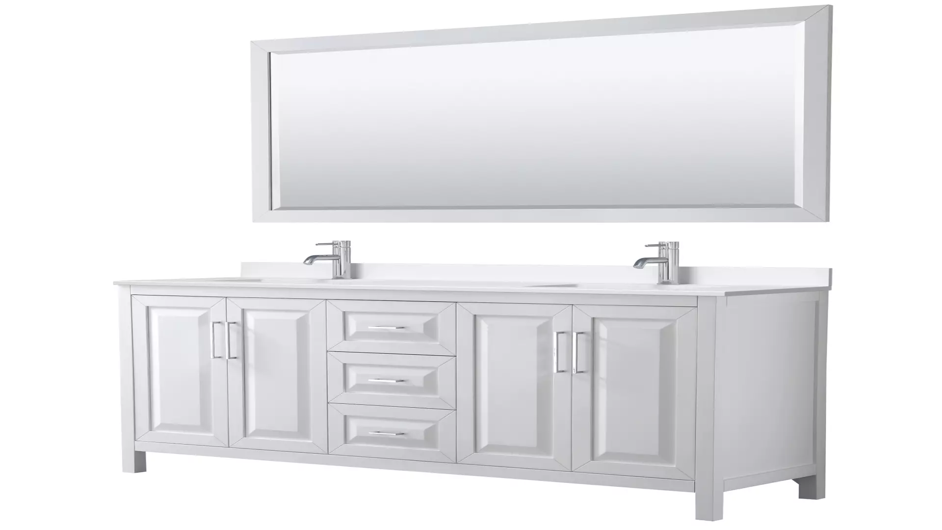 Daria 72 Inch Double Bathroom Vanity in White, White Quartz Countertop, Undermount Square Sinks (1-Hole), Polished Chrome Trim, 70 Inch Mirror material