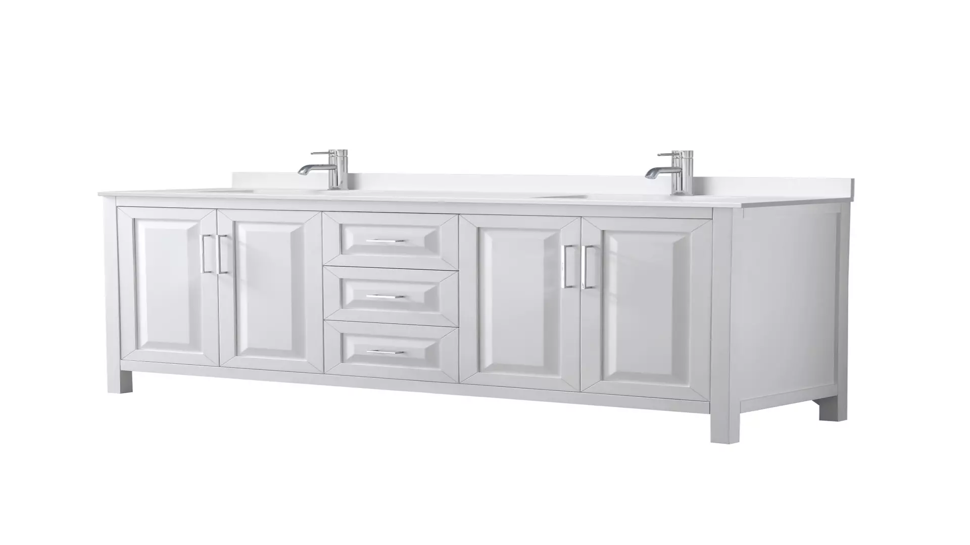 Daria 72 Inch Double Bathroom Vanity in White, White Quartz Countertop, Undermount Square Sinks (1-Hole), Polished Chrome Trim material