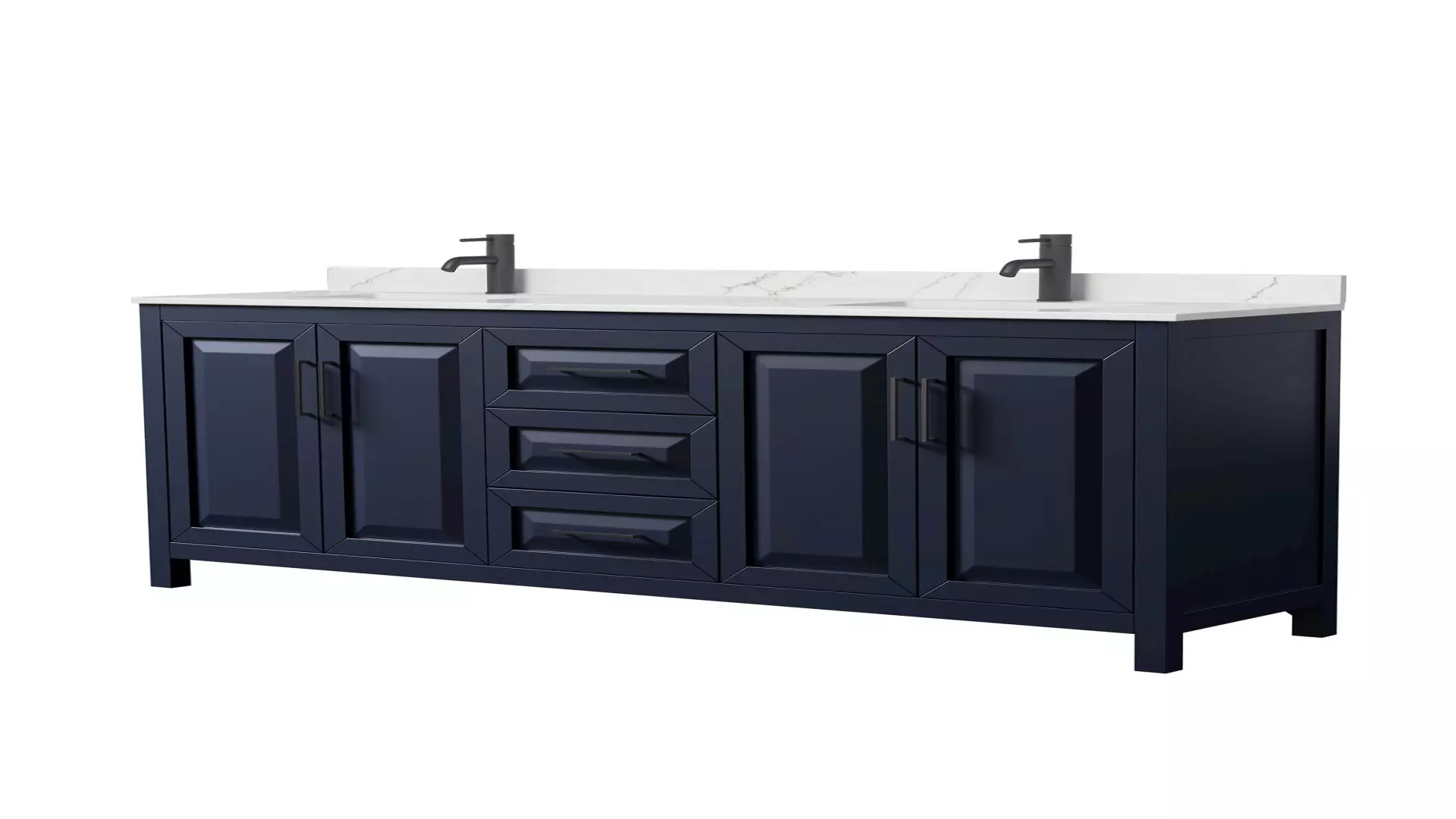 Daria 80 Inch Double Bathroom Vanity in Dark Blue, Giotto Quartz Countertop, Undermount Square Sinks (1-Hole), Matte Black Trim material