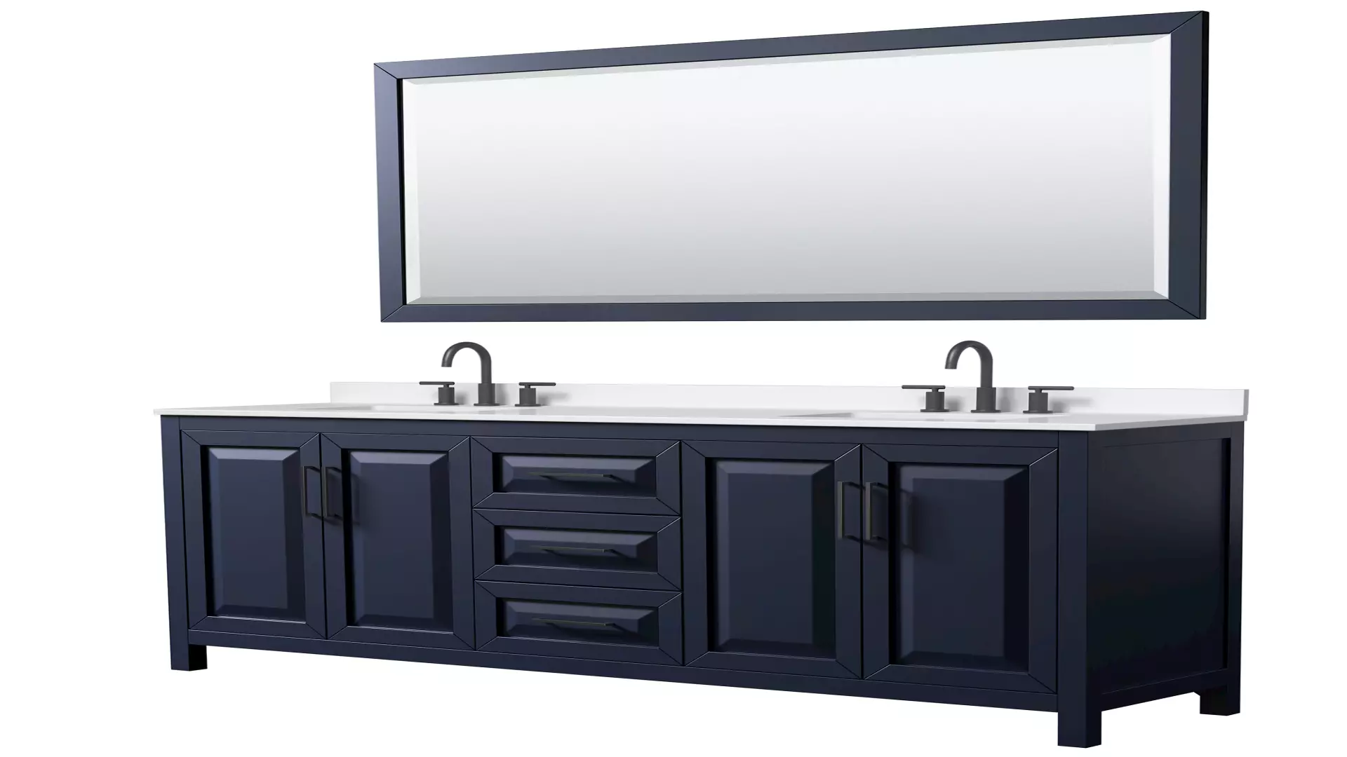 Daria 80 Inch Double Bathroom Vanity in Dark Blue, White Quartz Countertop, Undermount Square Sinks (3-Hole), Matte Black Trim, 70 Inch Mirror material