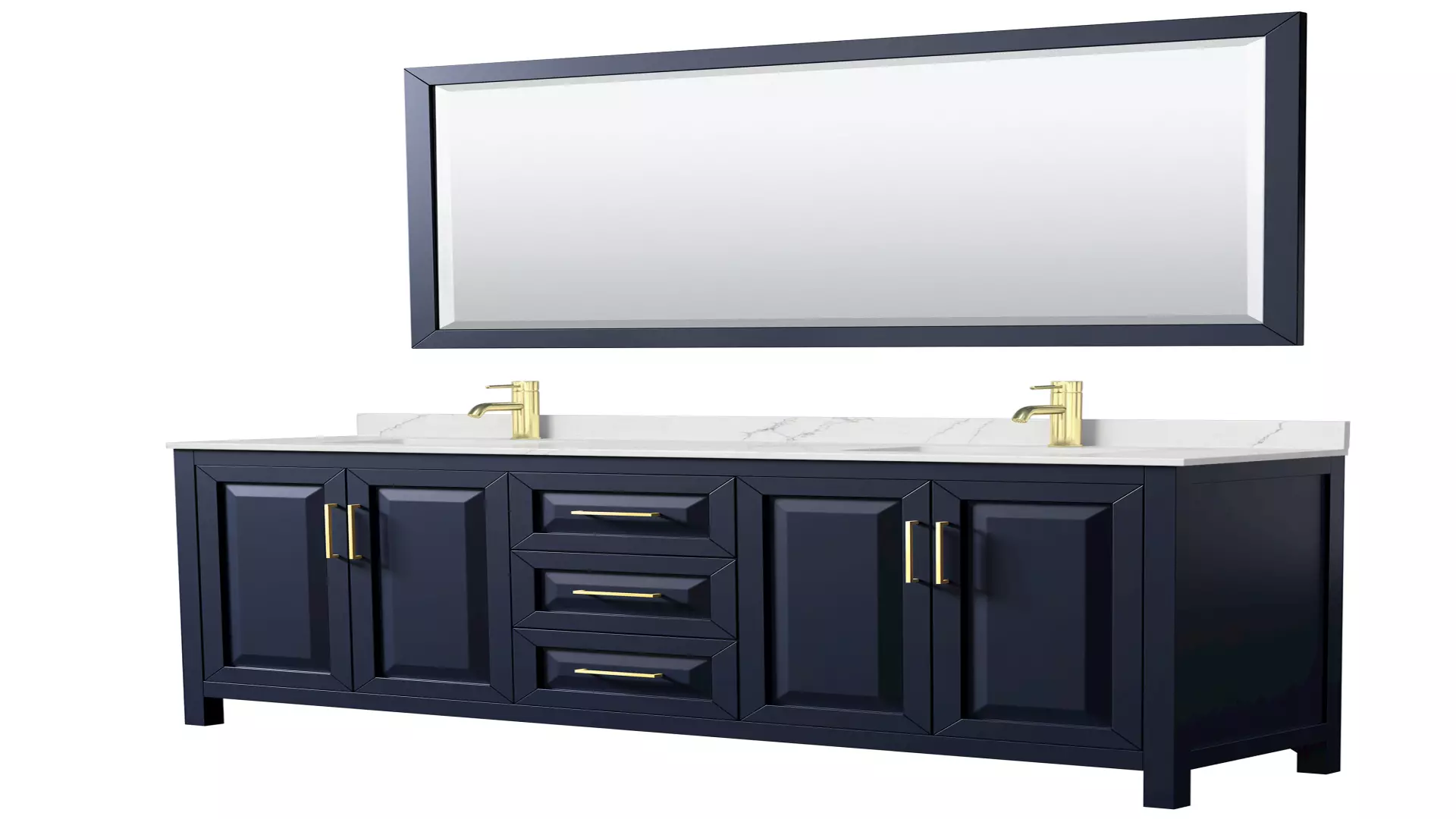 Daria 80 Inch Double Bathroom Vanity in Dark Blue, Giotto Quartz Countertop, Undermount Square Sinks (1-Hole), Brushed Gold Trim, 70 Inch Mirror material