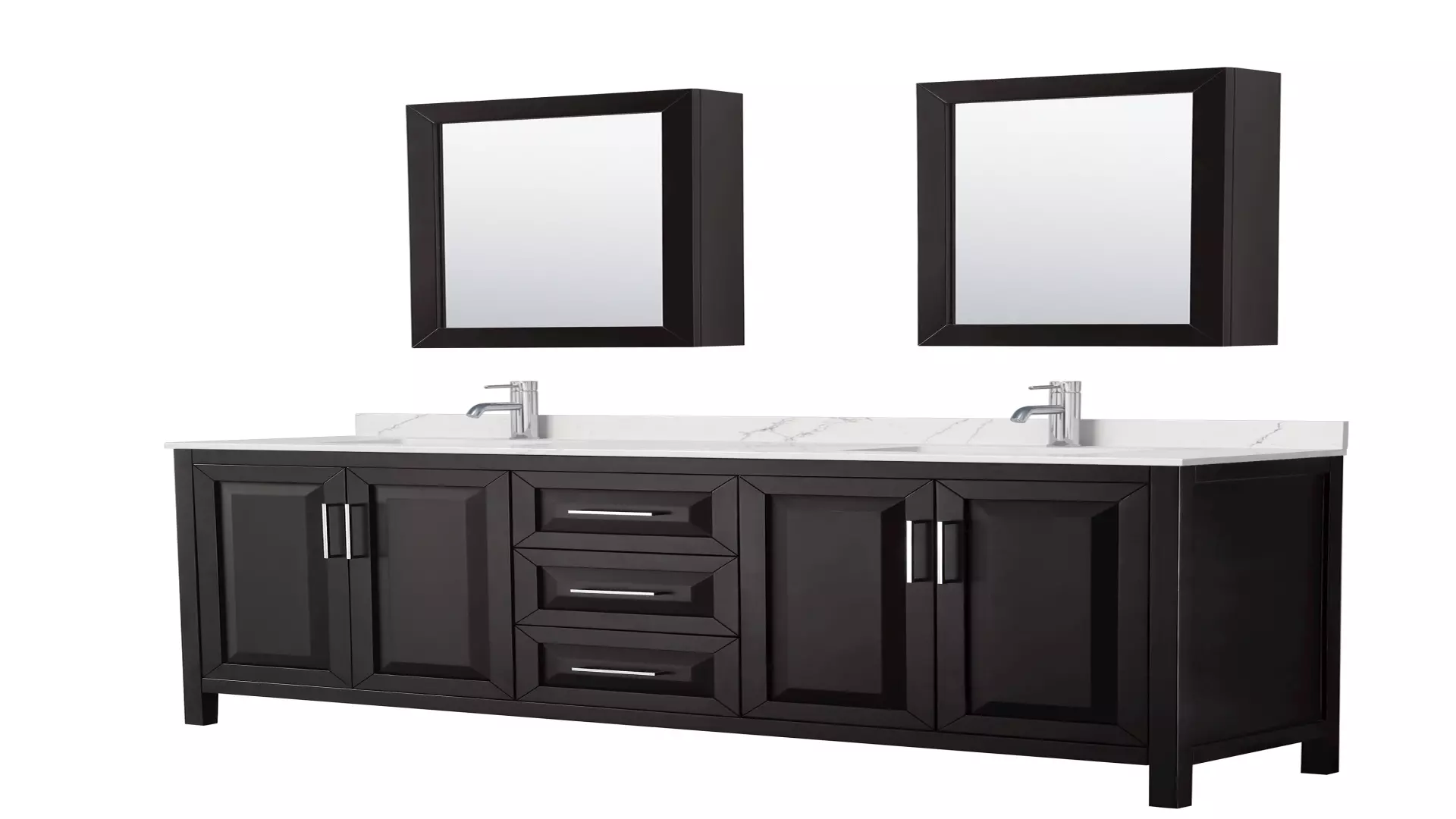 Daria 80 Inch Double Bathroom Vanity in Dark Espresso, Giotto Quartz Countertop, Undermount Square Sinks (1-Hole), Polished Chrome Trim, Medicine Cabinets material