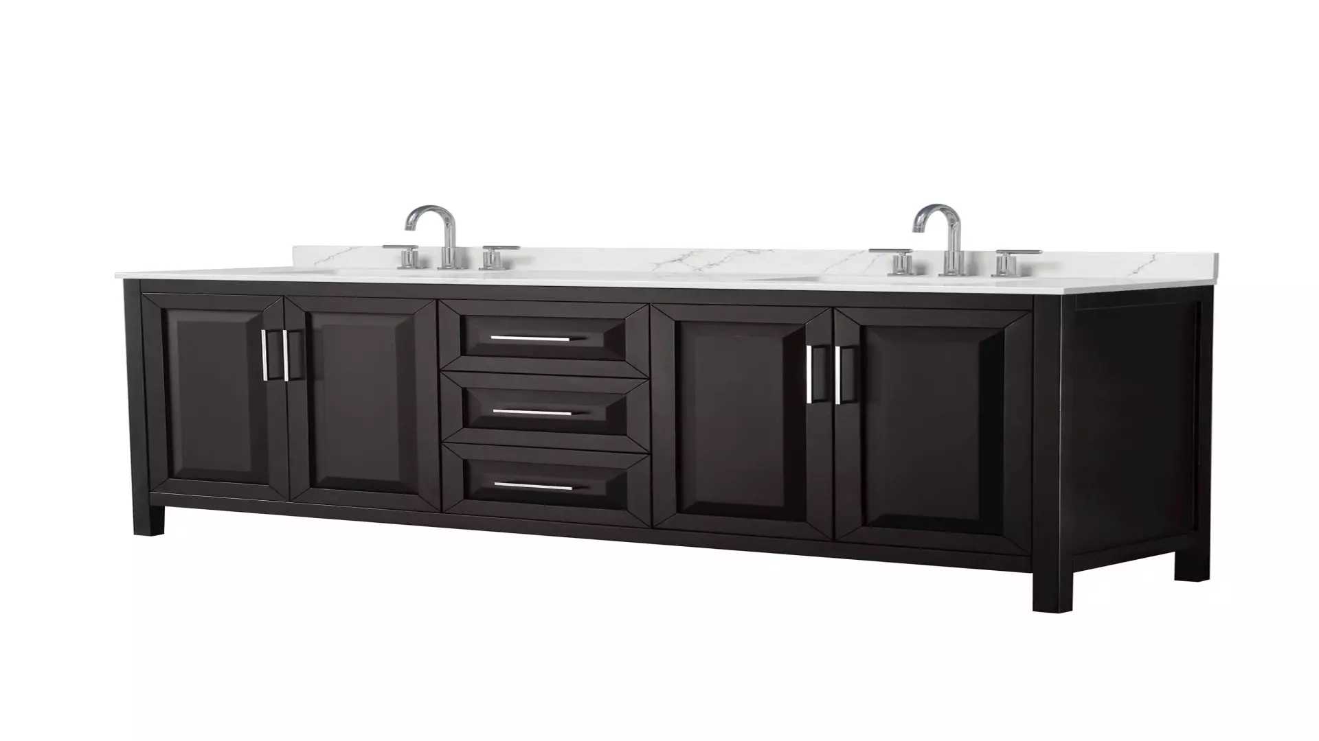 Daria 80 Inch Double Bathroom Vanity in Dark Espresso, Giotto Quartz Countertop, Undermount Square Sinks (3-Hole), Polished Chrome Trim material