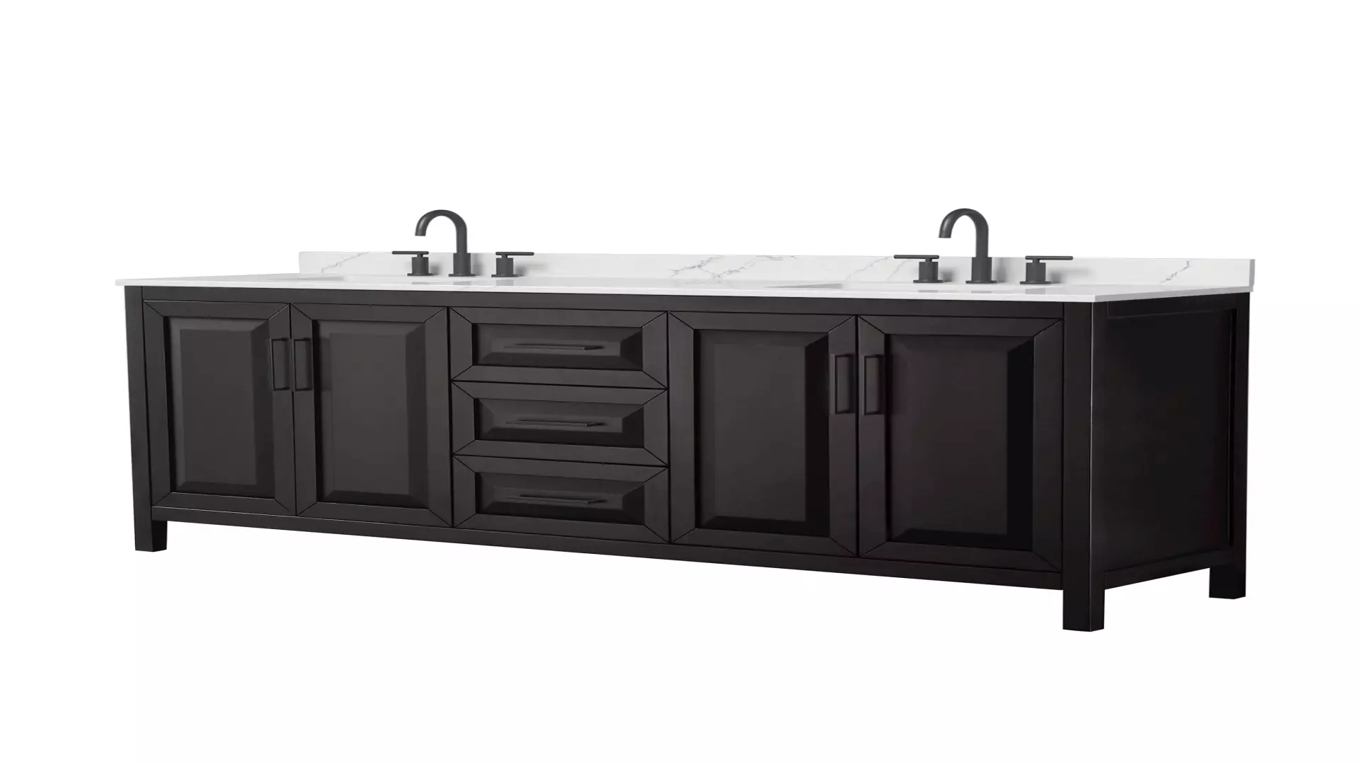 Daria 80 Inch Double Bathroom Vanity in Dark Espresso, Giotto Quartz Countertop, Undermount Square Sinks (3-Hole), Matte Black Trim material